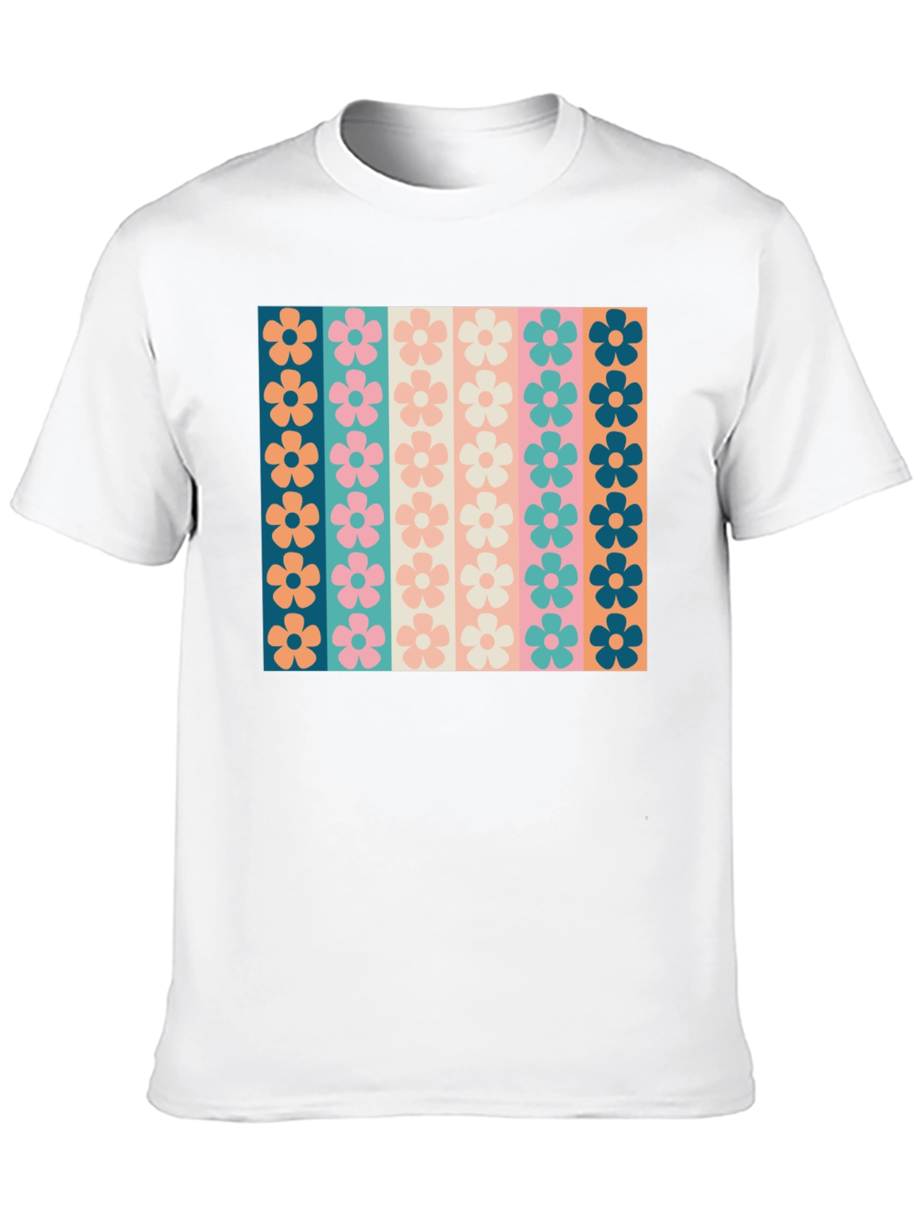 Black Retro Floral Stripe T-Shirt - Black Crew Neck Tee view 10