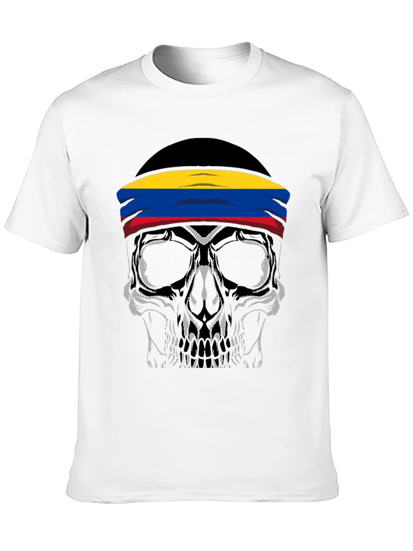 Black Skull T-Shirt with Colombia Flag Headband view 10