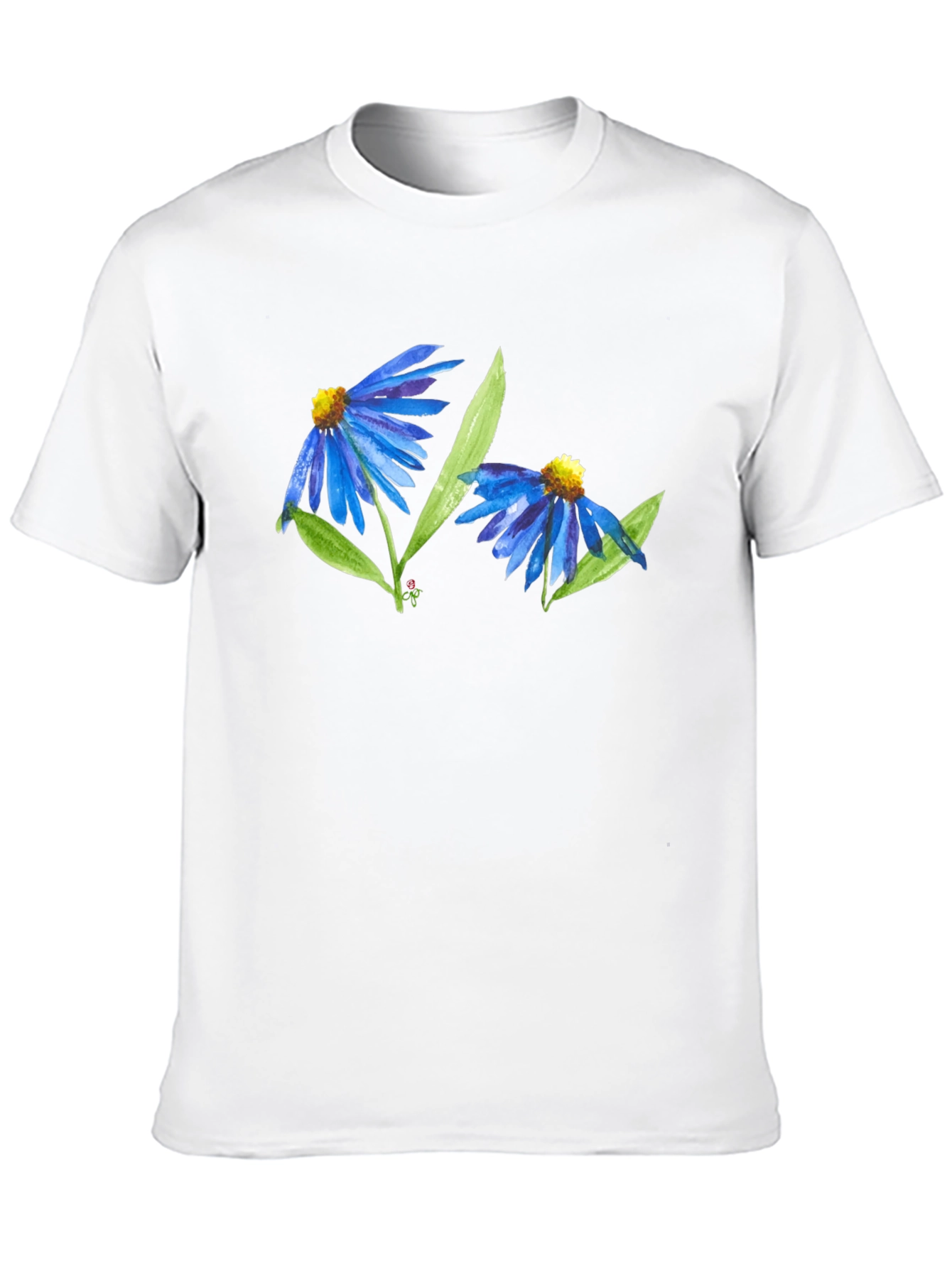 Black Blue Flower Graphic T-Shirt - Soft Cotton Blend view 10