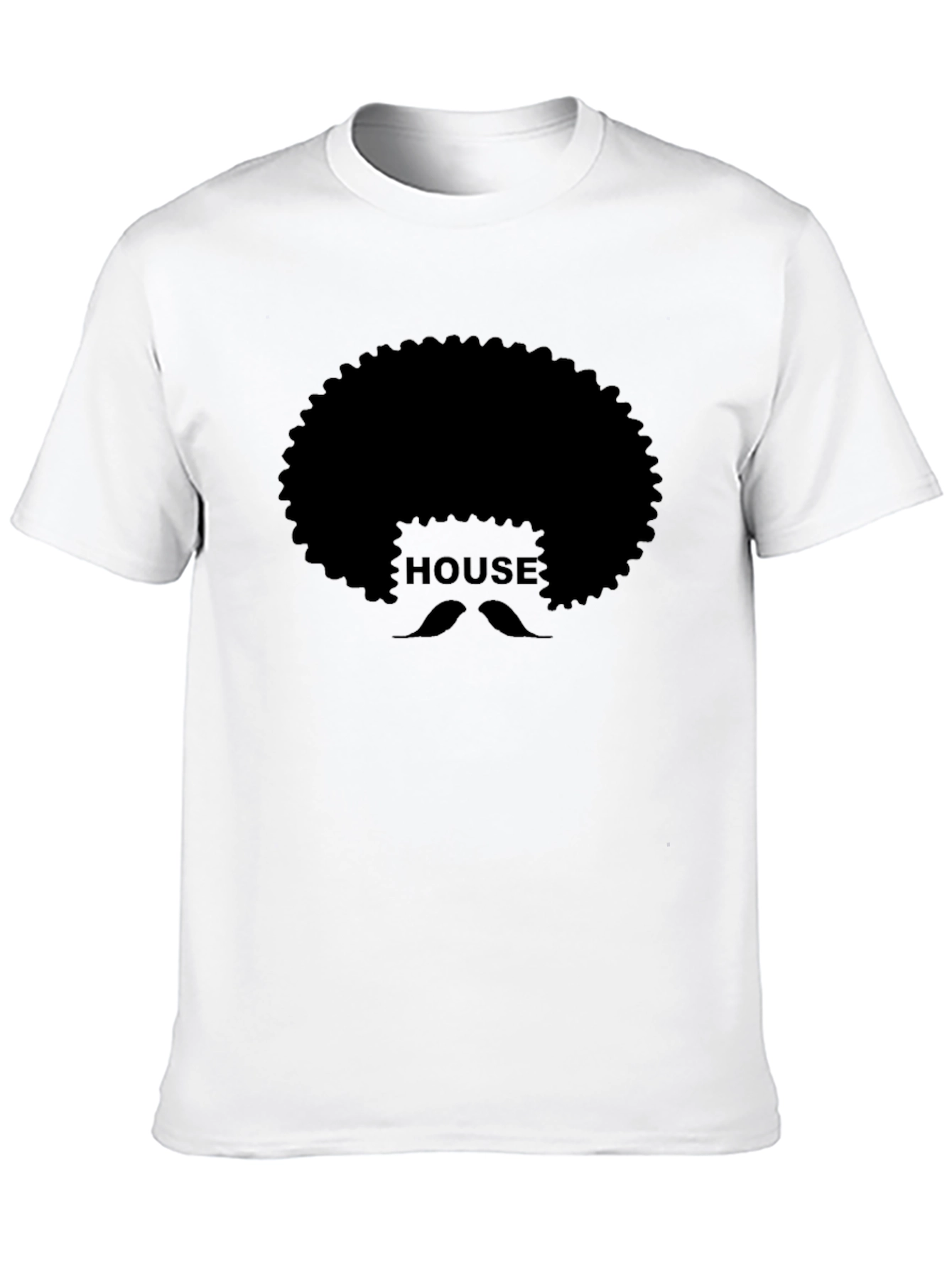Black House Afro Mustache Graphic Tee - Black Cotton T-Shirt view 10