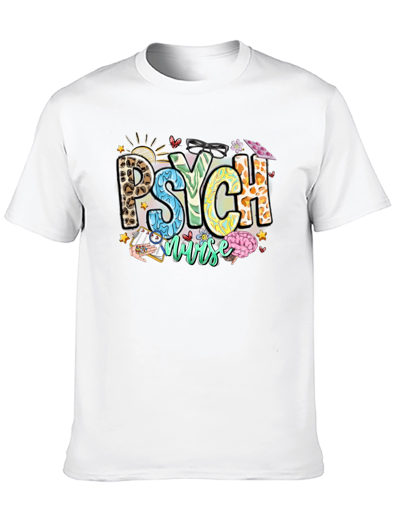 Black Psych Nurse T-Shirt - Leopard Print - Nursing Apparel view 10