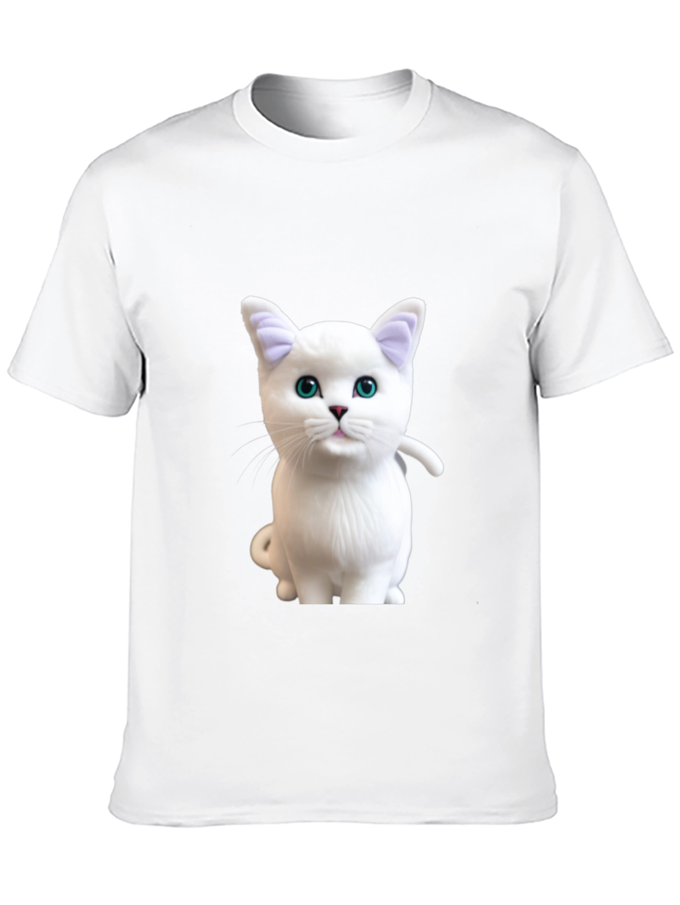 Black Cute White Cat Graphic Print Black T-Shirt view 10