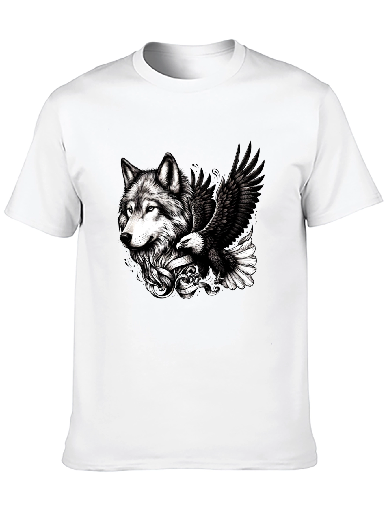 Black Wolf & Eagle Graphic Tee - Black Cotton Blend view 10