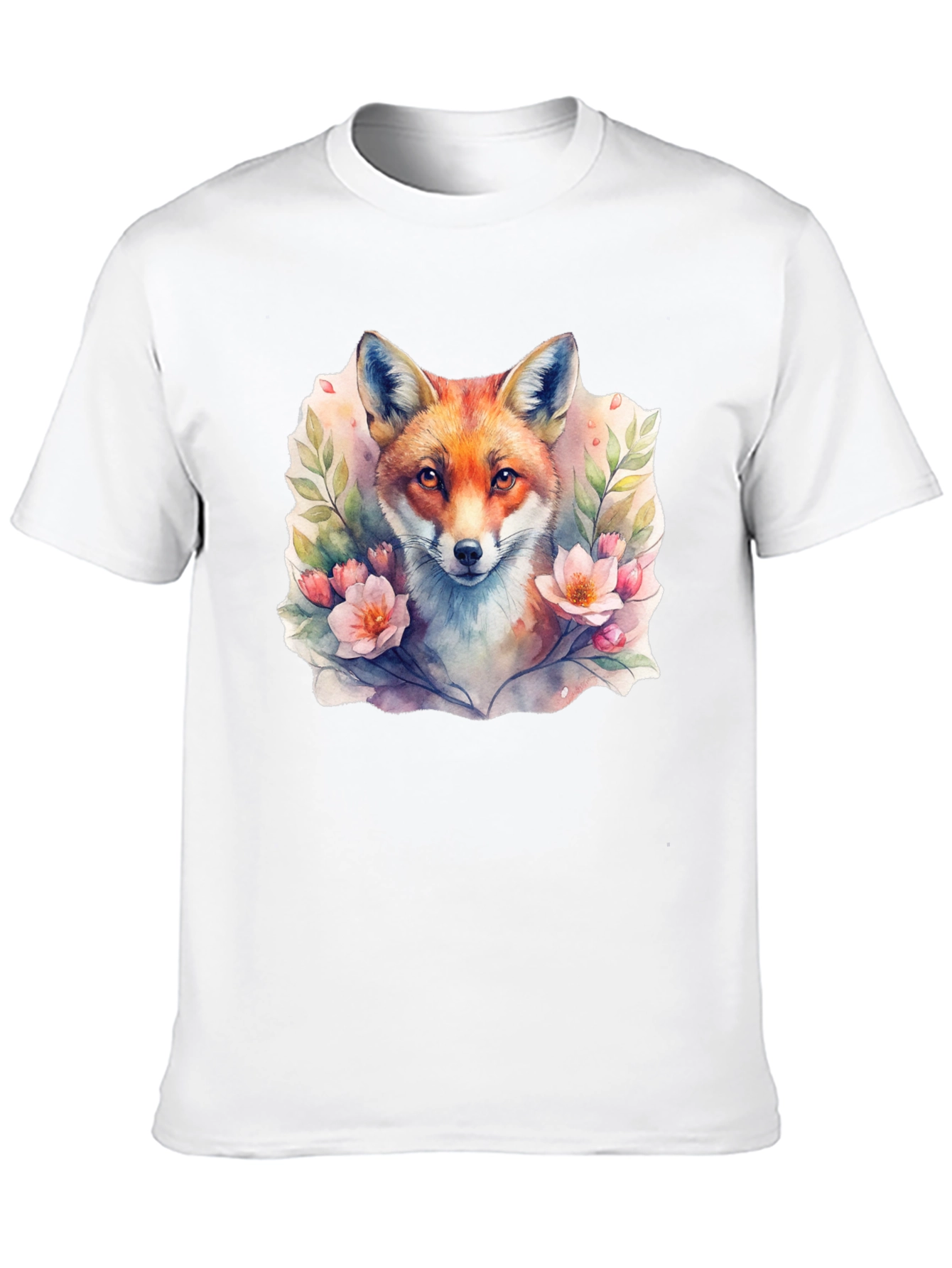 Black Fox Floral Watercolor Graphic Tee - Unisex Black T-Shirt view 10