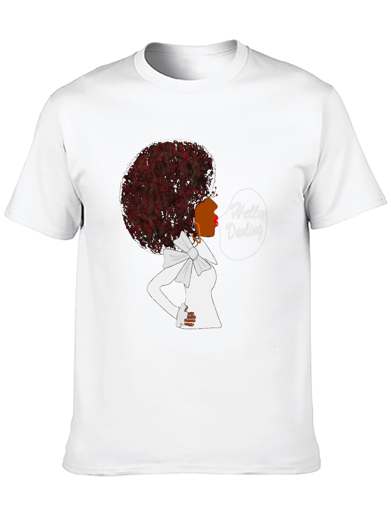Black Afro Woman 'Hello Darling' Black T-Shirt view 10