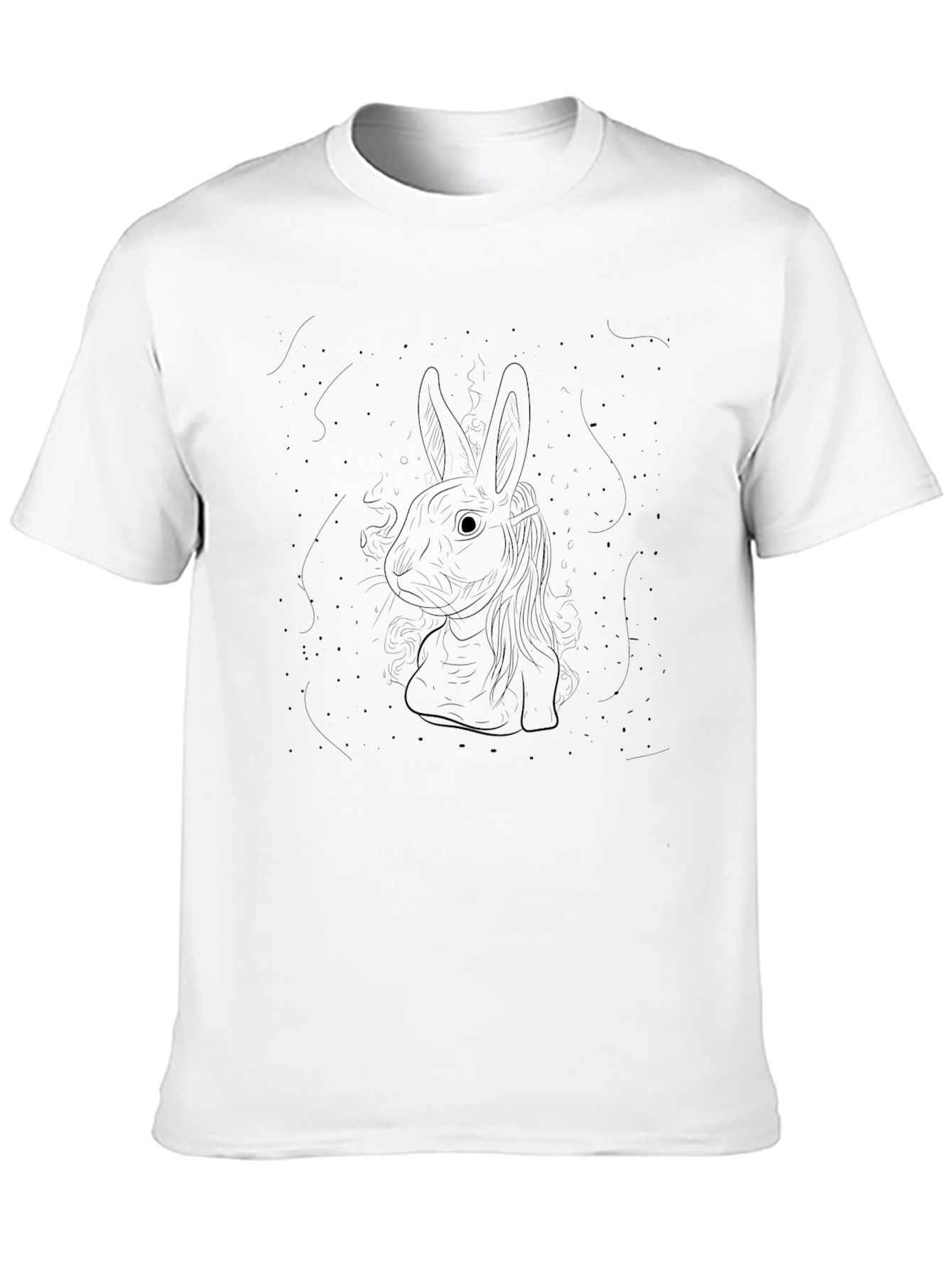 Black Men's Black T-Shirt with Rabbit Design view 10