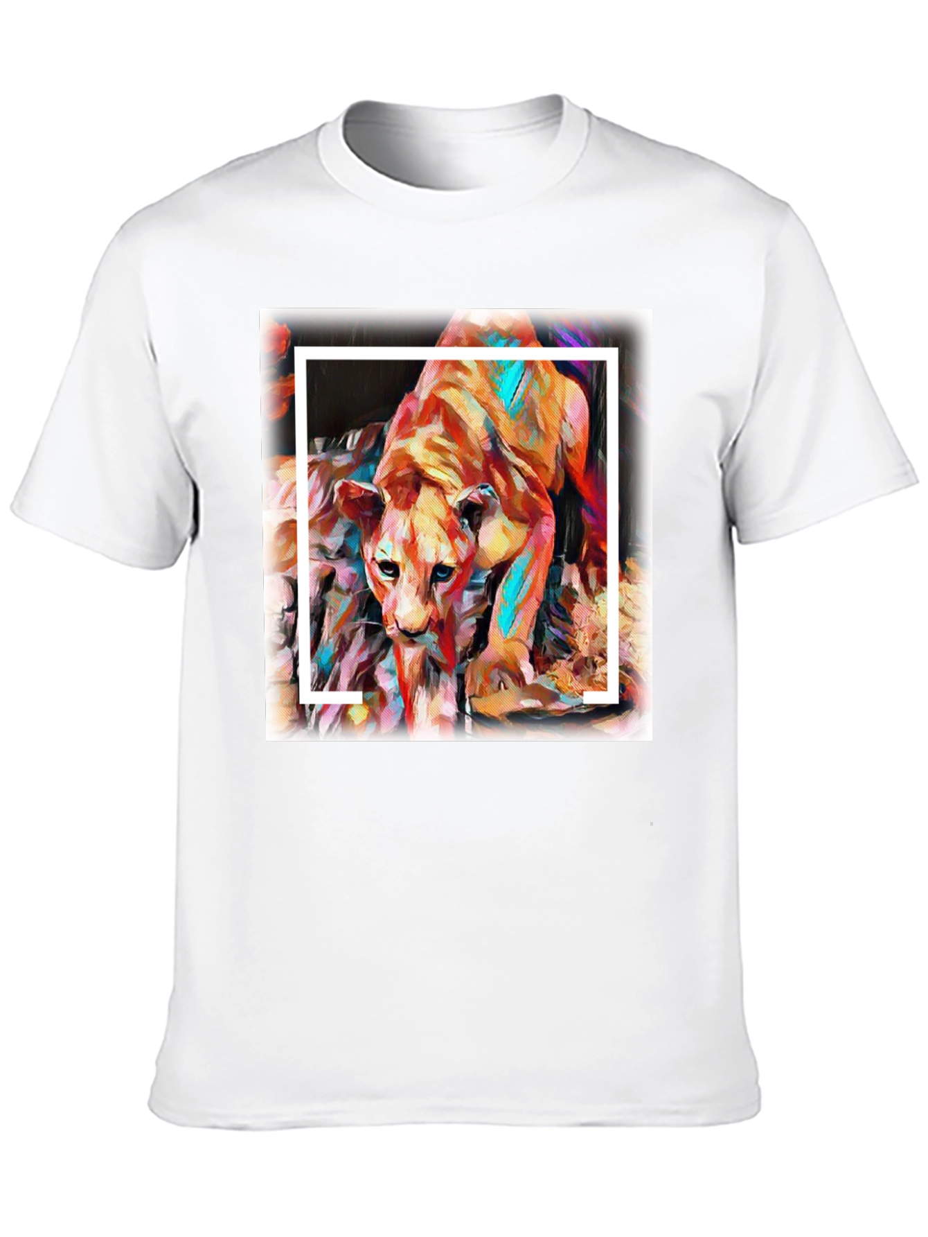 Black Abstract Lion Graphic Tee - Men's Black T-Shirt view 10