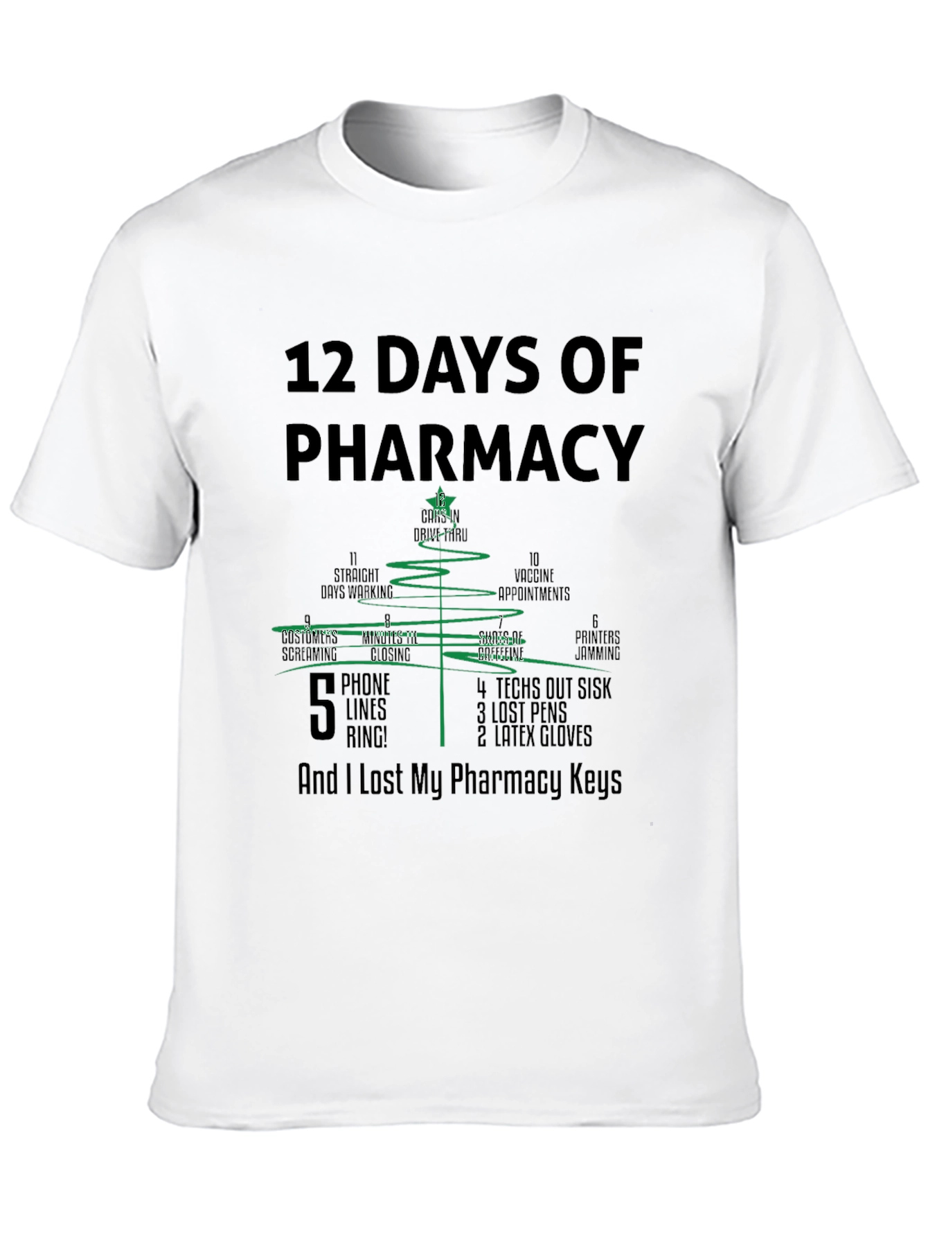 Black 12 Days of Pharmacy Christmas Tree T-Shirt view 10