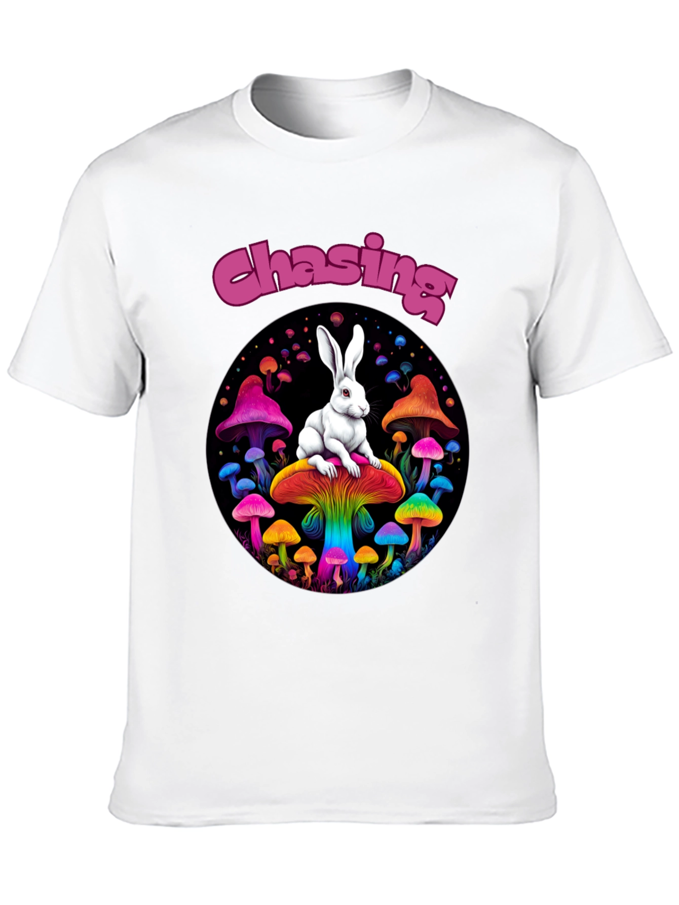 Black Chasing Rabbit Mushroom Graphic Tee view 10