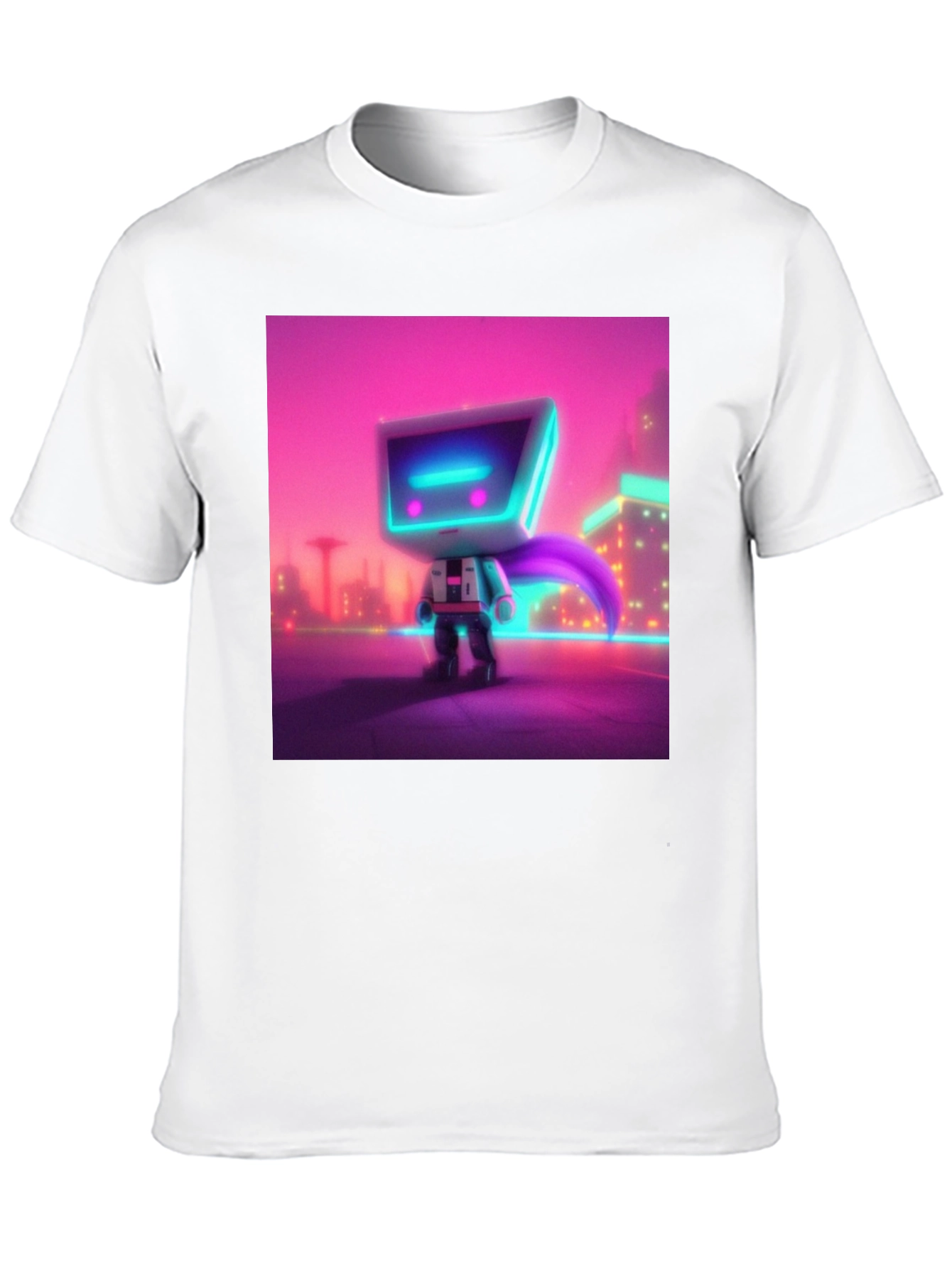 Black Cyberpunk Robot T-Shirt - Neon City Hero view 10