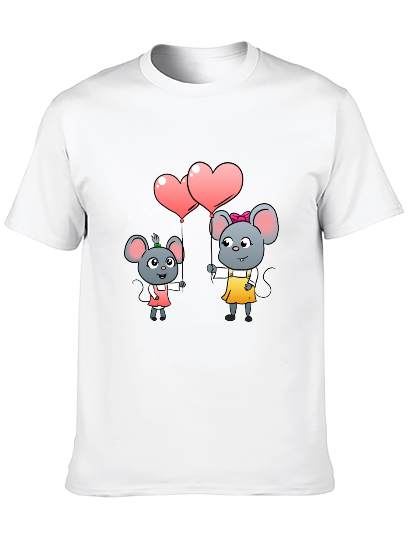 Black Cute Cartoon Mice Heart Balloons Graphic Tee view 10