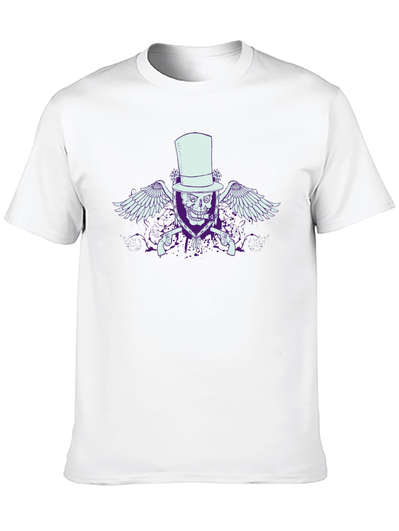 Black Skull Top Hat Wings & Guns Graphic Tee - Black view 10