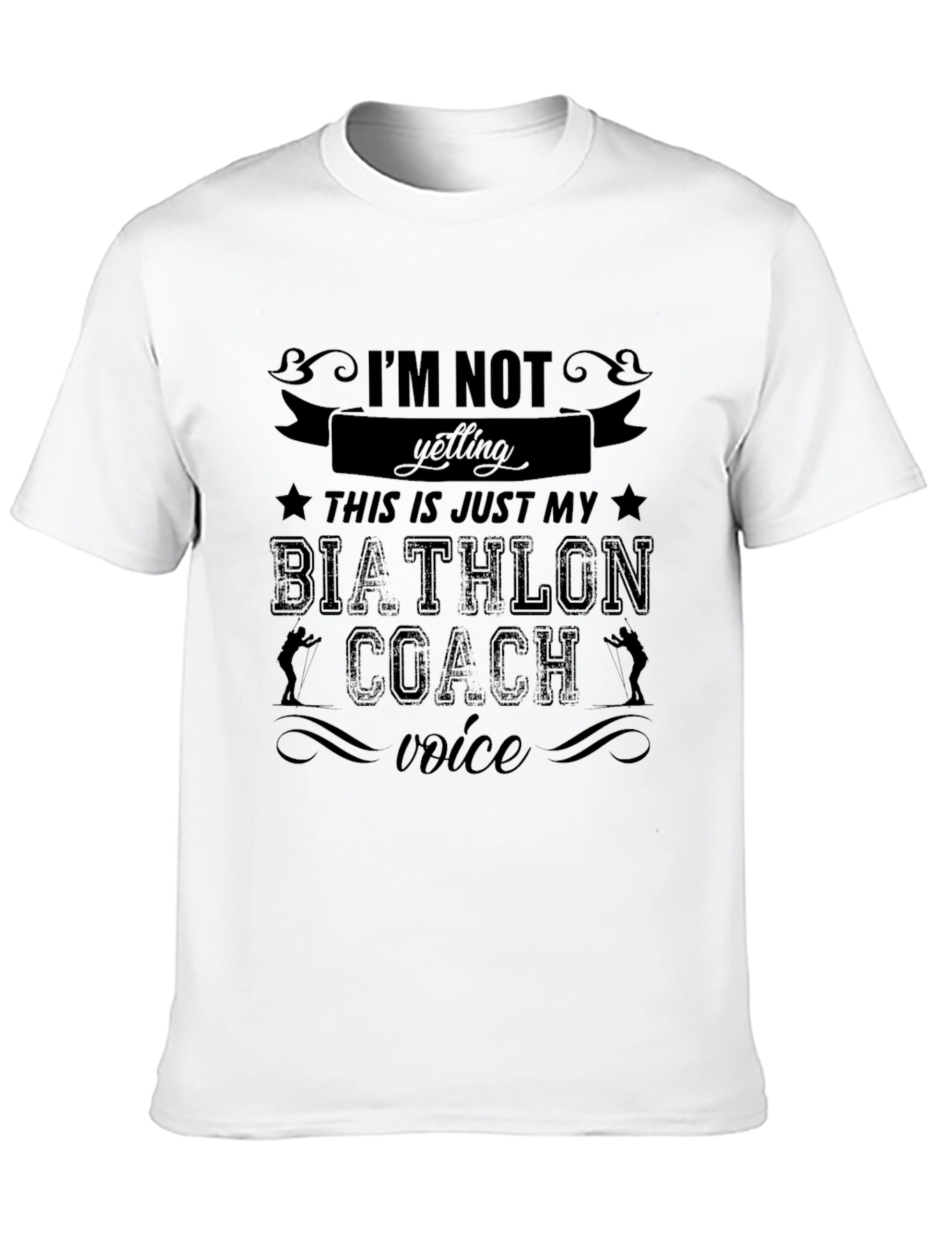 Black Biathlon Coach Voice T-Shirt - Funny Athlete Tee view 10