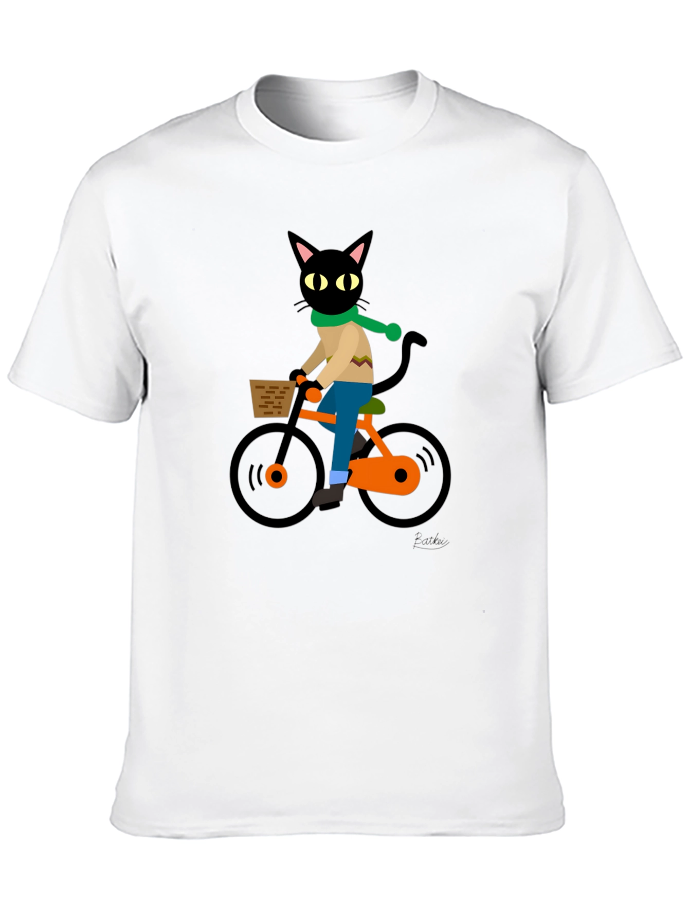 Black Cool Cat on Bike Graphic Tee - Black Cotton T-Shirt view 10