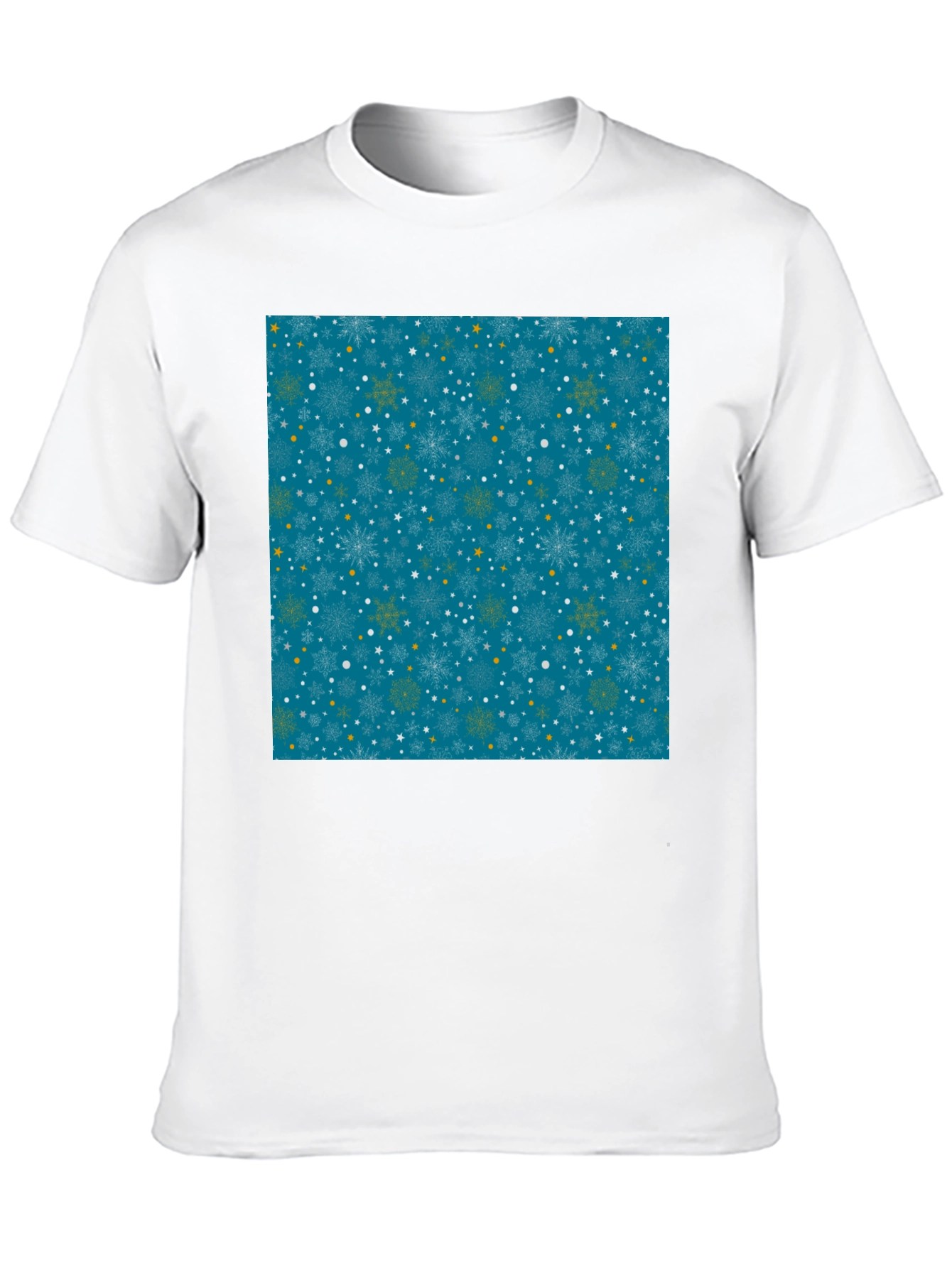 Black Winter Snowflake Pattern Black T-Shirt view 10