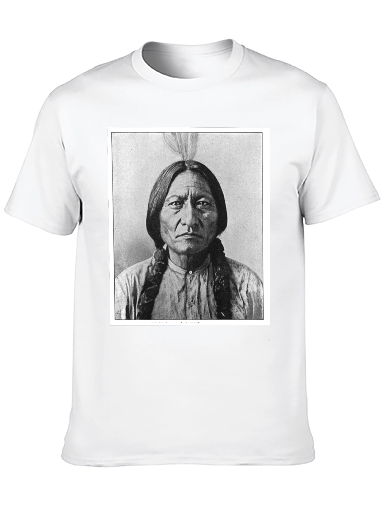 Black Sitting Bull Portrait T-Shirt - Black Cotton Tee view 10