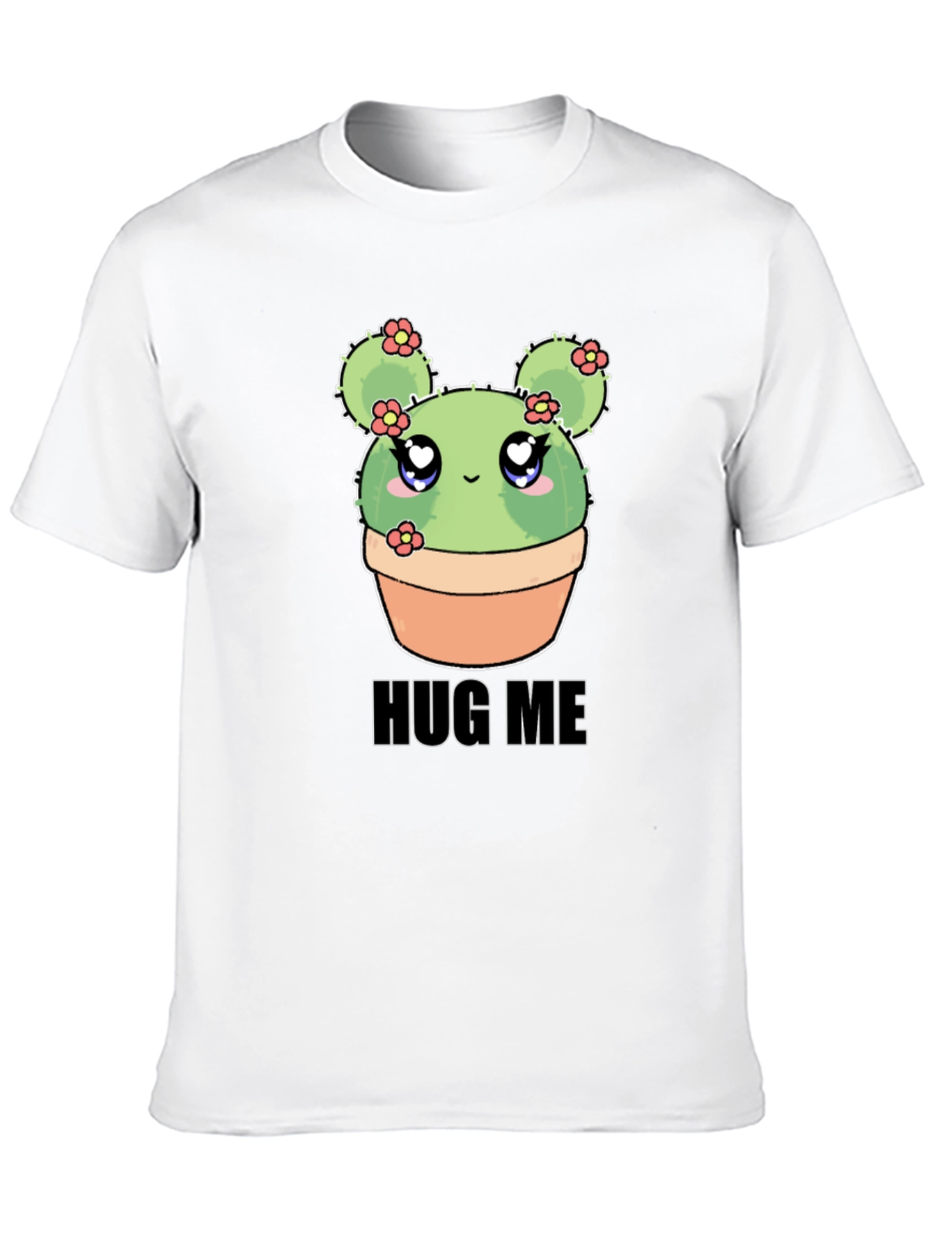 Black Cute Cactus Hug Me T-Shirt - Kawaii Plant Tee view 10