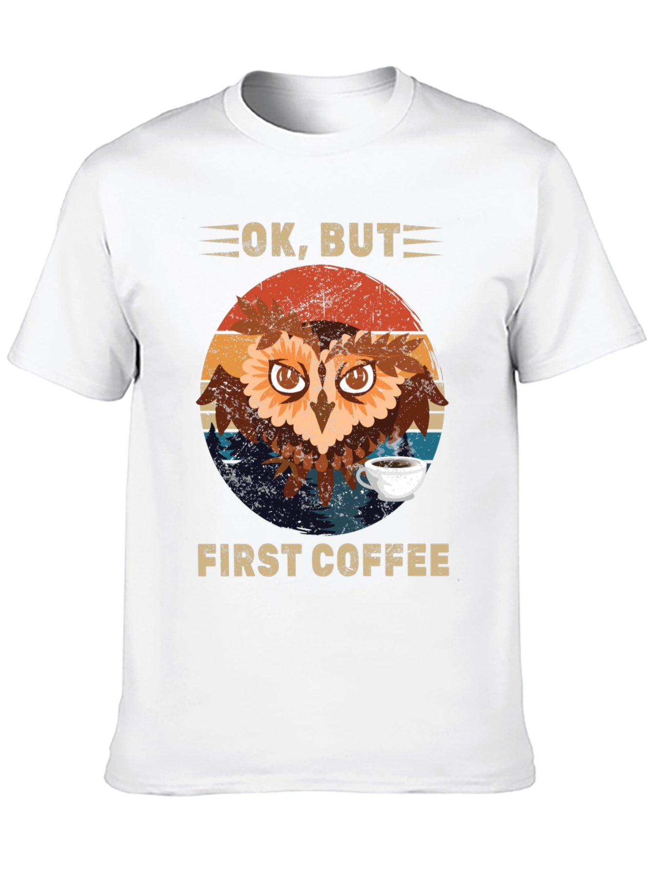 Black Ok, But First Coffee Owl T-Shirt view 10