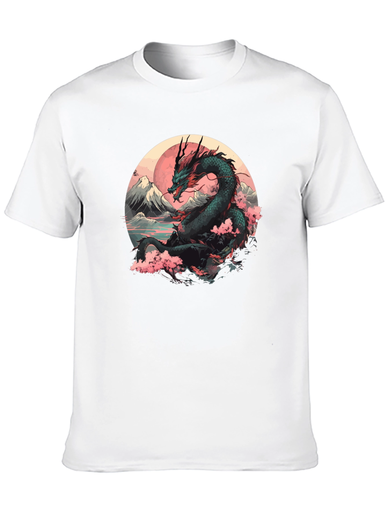 Black Dragon & Sakura Blossom Graphic Black T-Shirt view 10