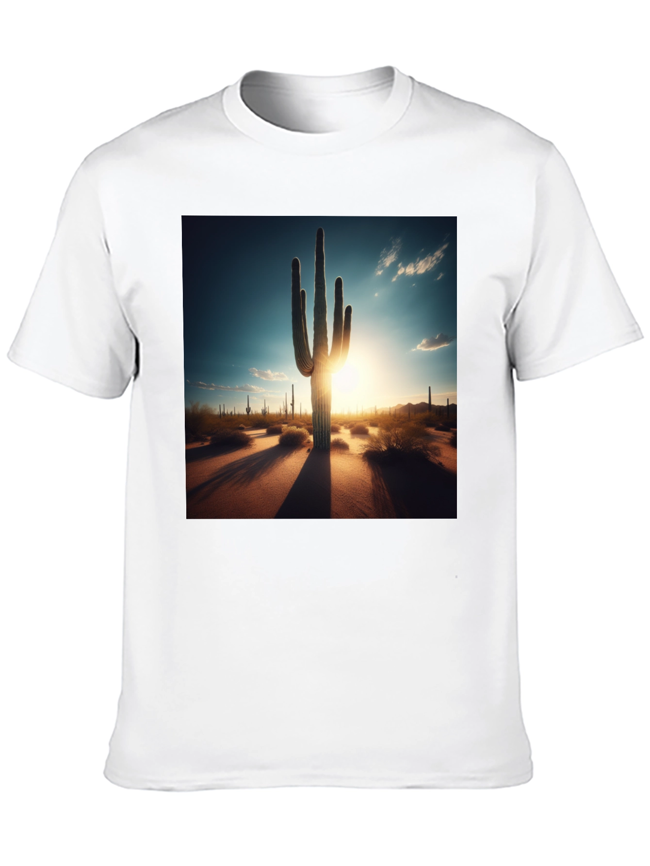 Black Desert Sunset Cactus Graphic Tee - Black Cotton T-Shirt view 10