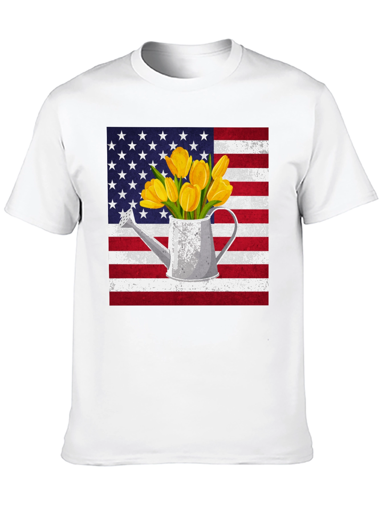 Black American Flag Tulips Watering Can Graphic Tee view 10