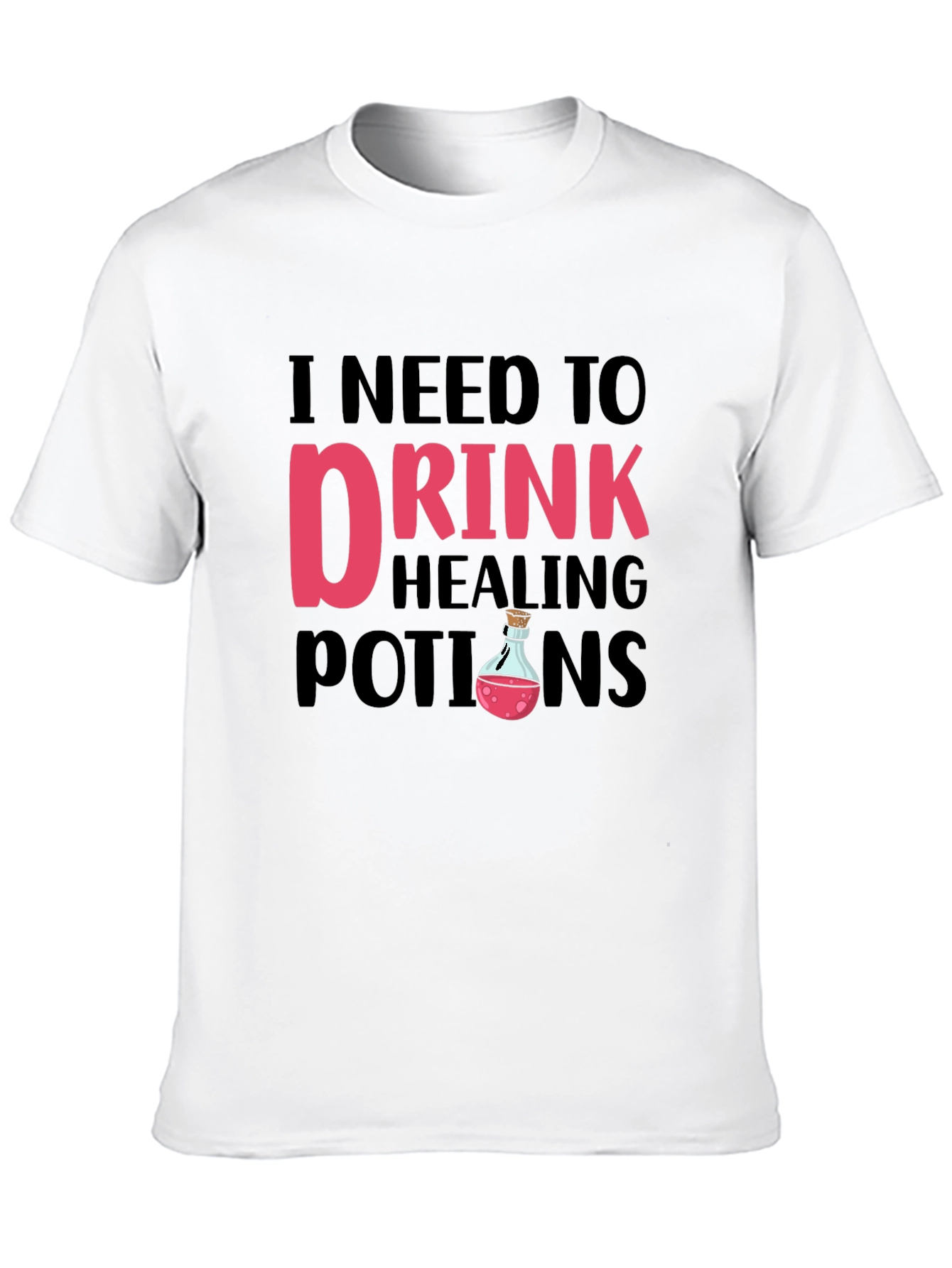 Black Funny 'I Need To Drink Healing Potions' Black T-Shirt view 10