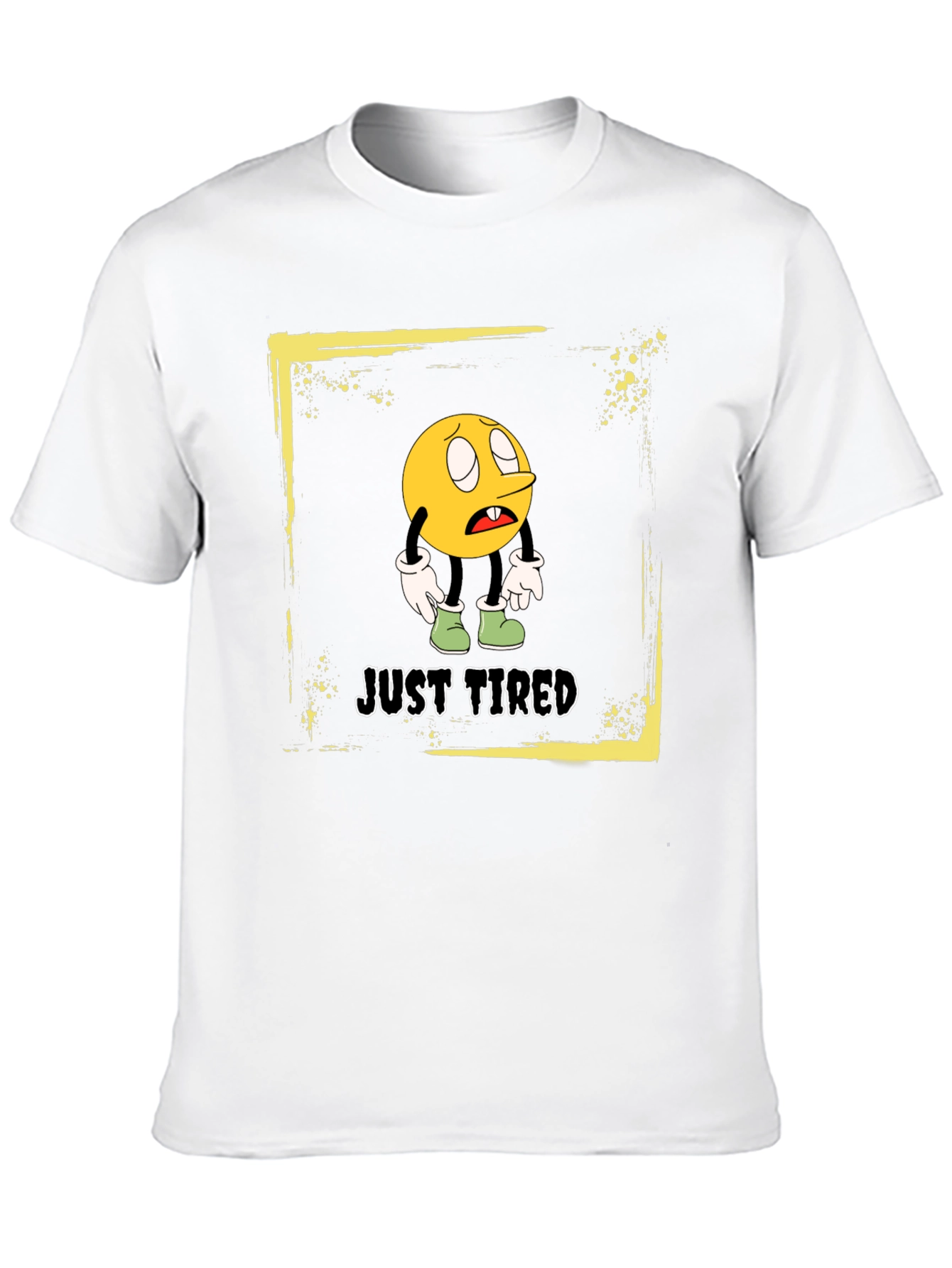 Black Just Tired Graphic T-Shirt - Funny Cartoon Emoji Tee view 10