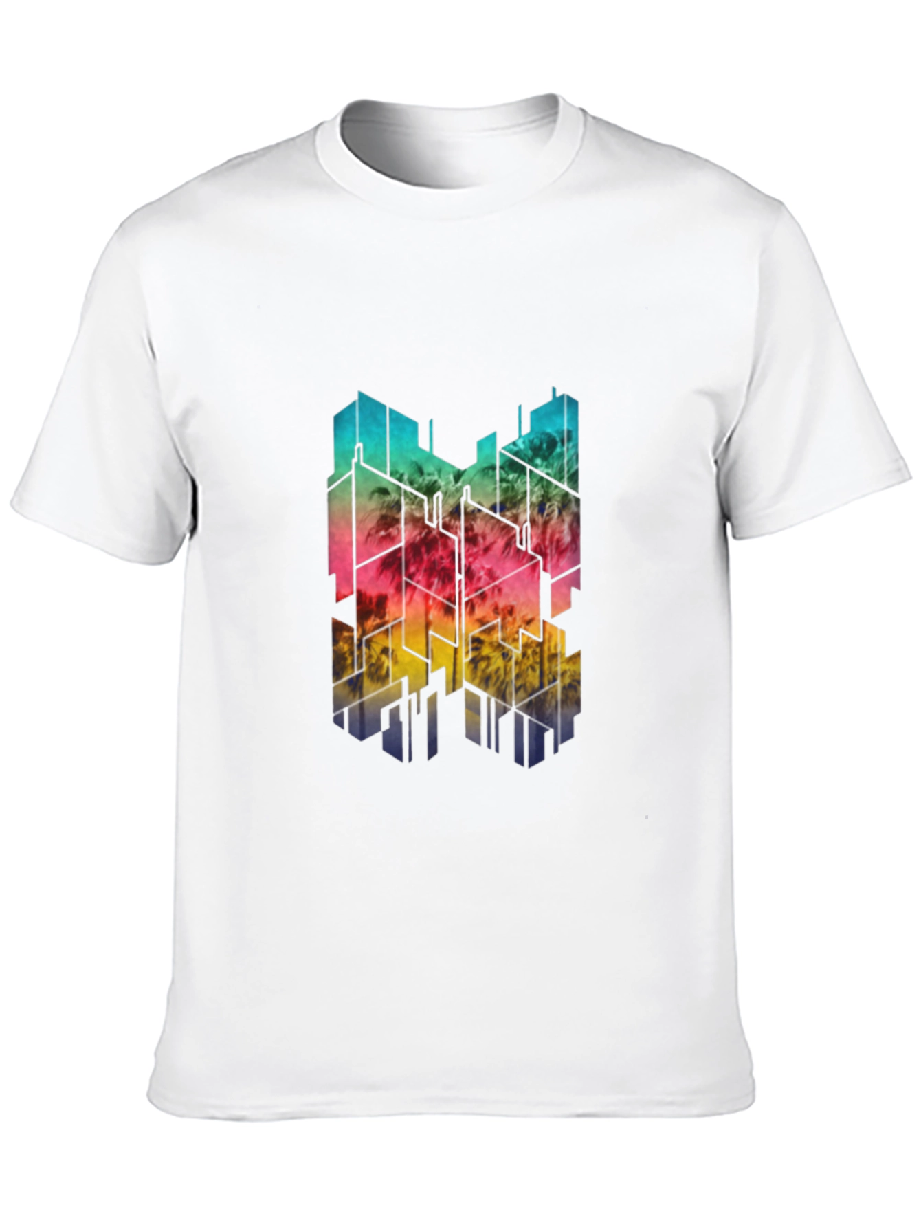 Black Abstract Cityscape Men's Black Tee view 10