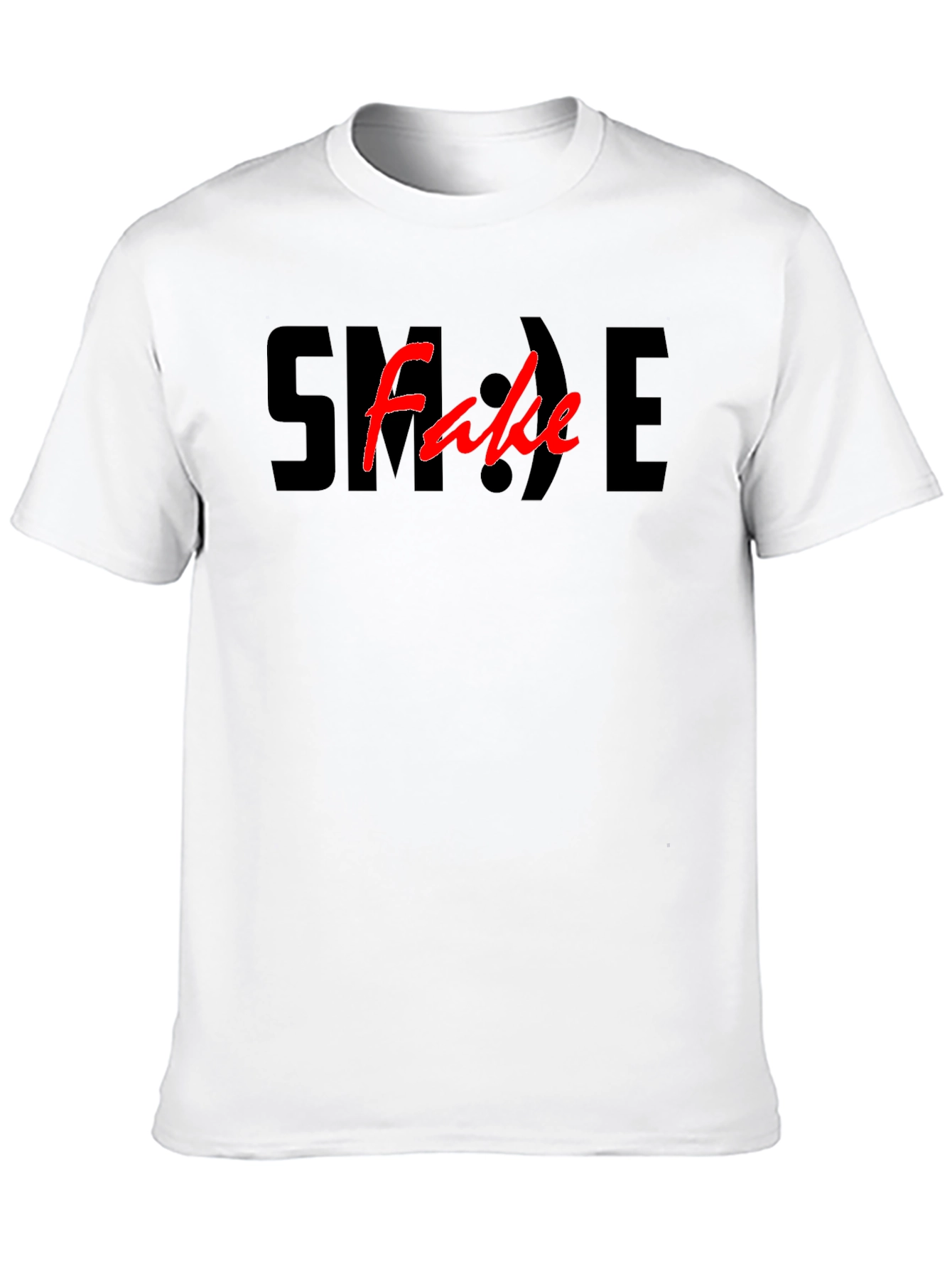 Black Fake Smile Graphic Tee - Black Cotton Casual T-Shirt view 10