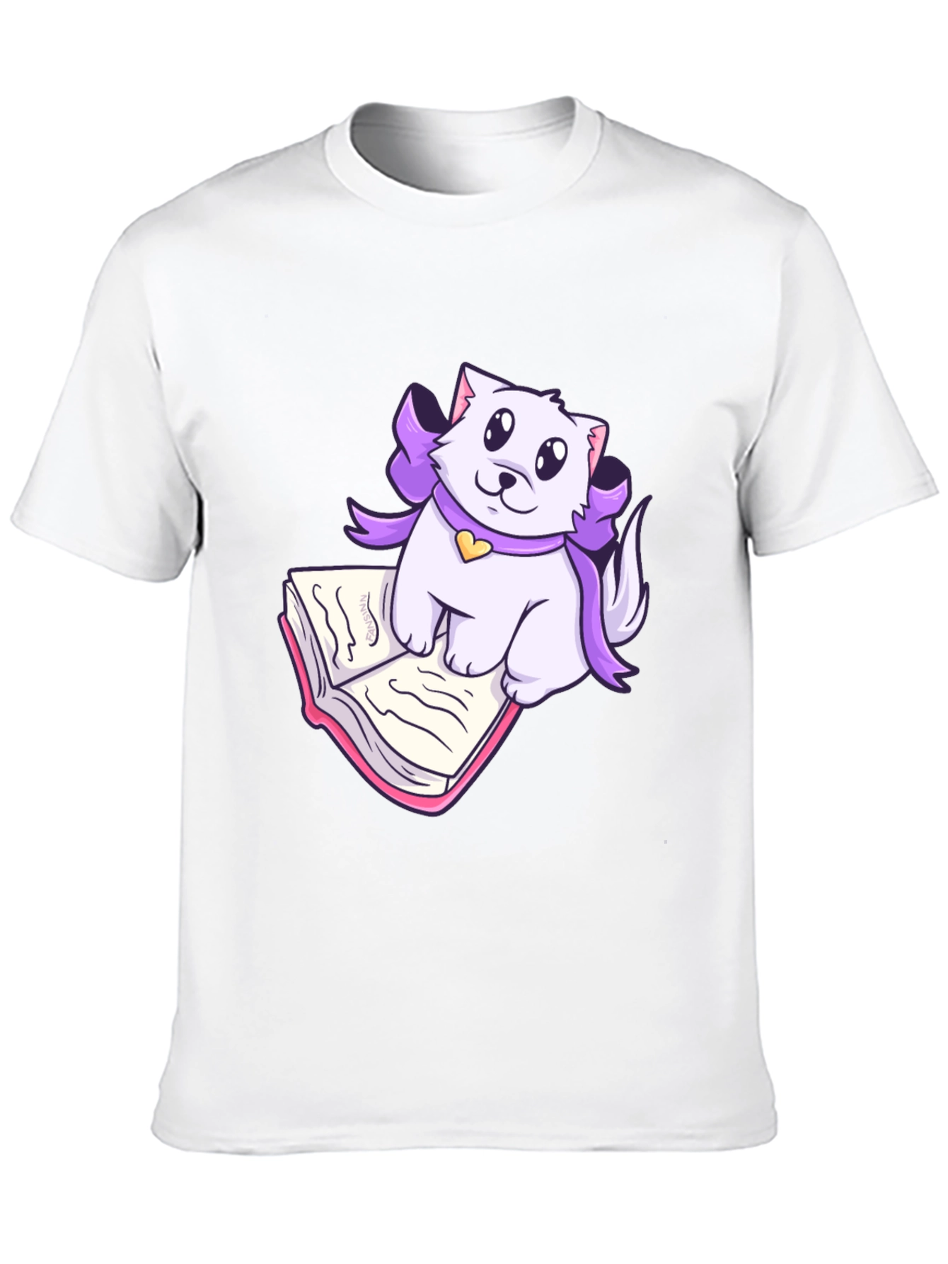 Black Cute Cat Reading T-Shirt - Soft Cotton Blend view 10