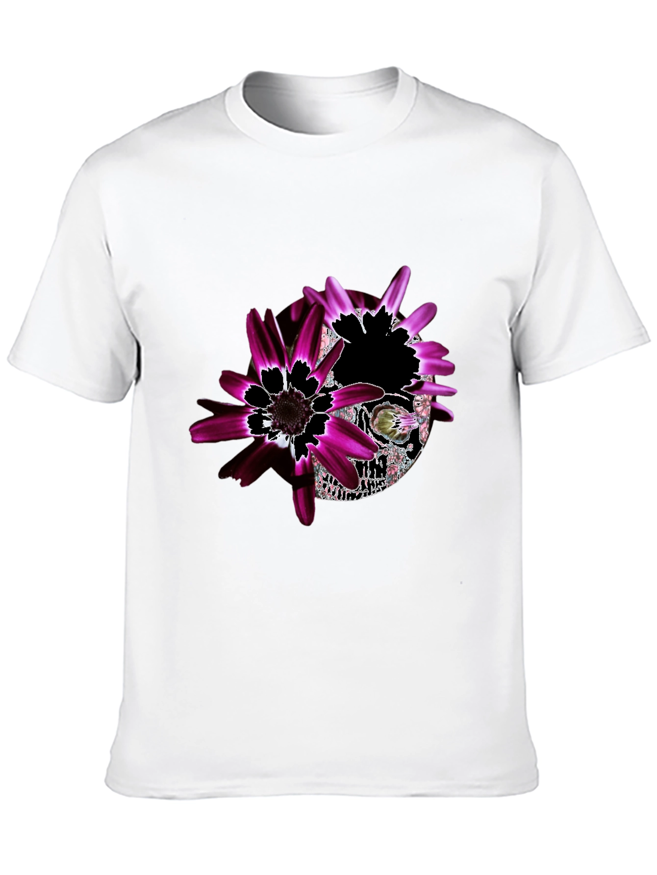 Black Floral Skull Graphic Black T-Shirt - Unique Design view 10