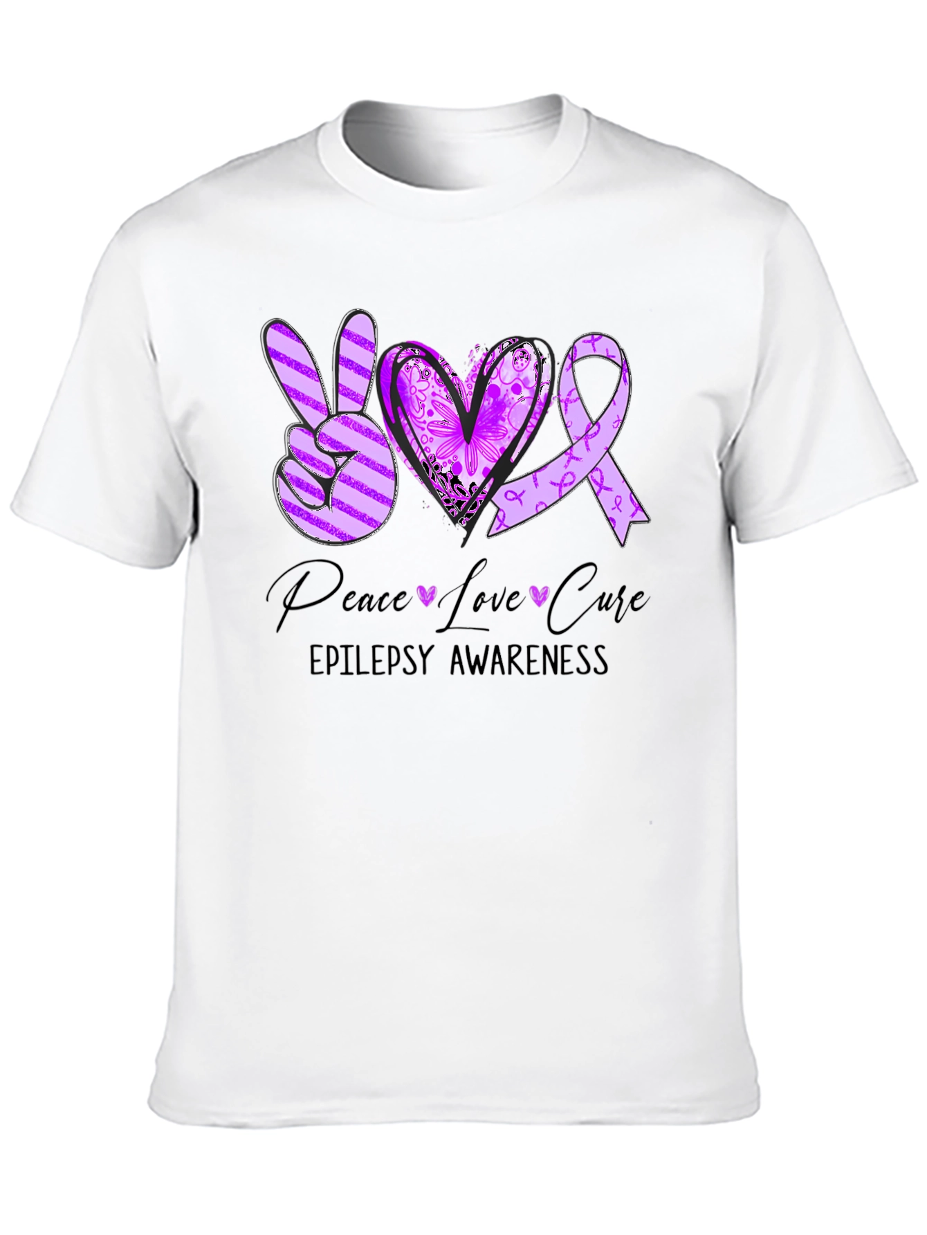 Epilepsy Awareness Peace Love Cure T-Shirt - 10