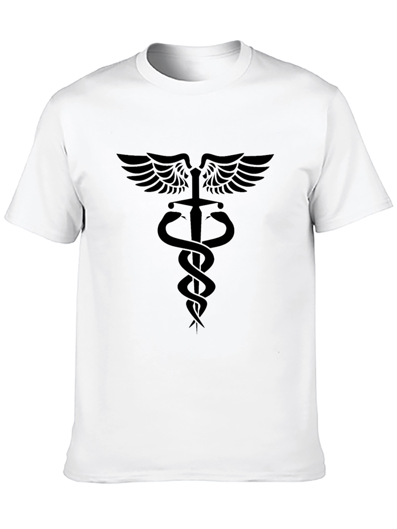 Black Men's Black Caduceus Symbol T-Shirt view 10