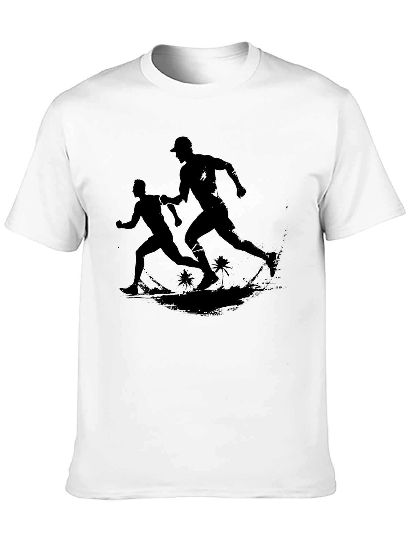 Men's Black Graphic Tee - Runners on Beach - 10