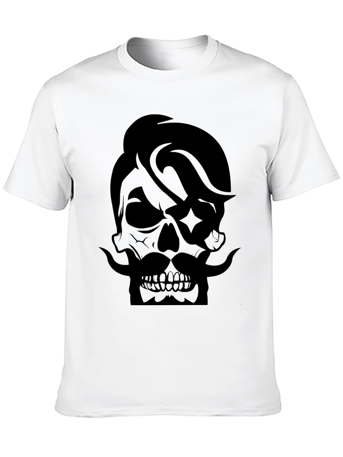 Black Skull with Mustache Graphic Tee - Cool Black T-Shirt view 10