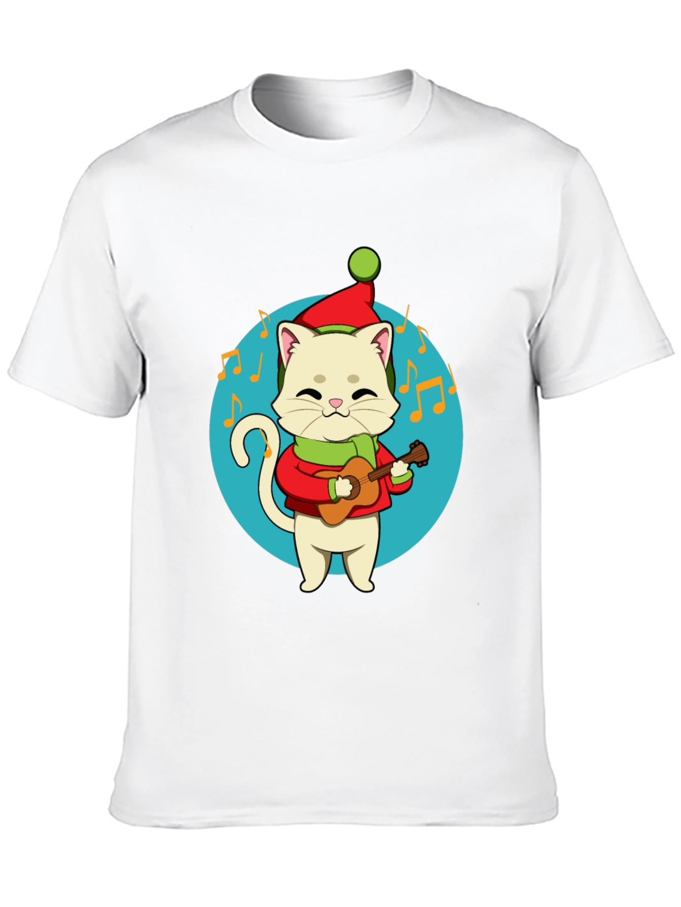Black Festive Cat Guitarist Graphic Tee - Holiday Cheer! view 10