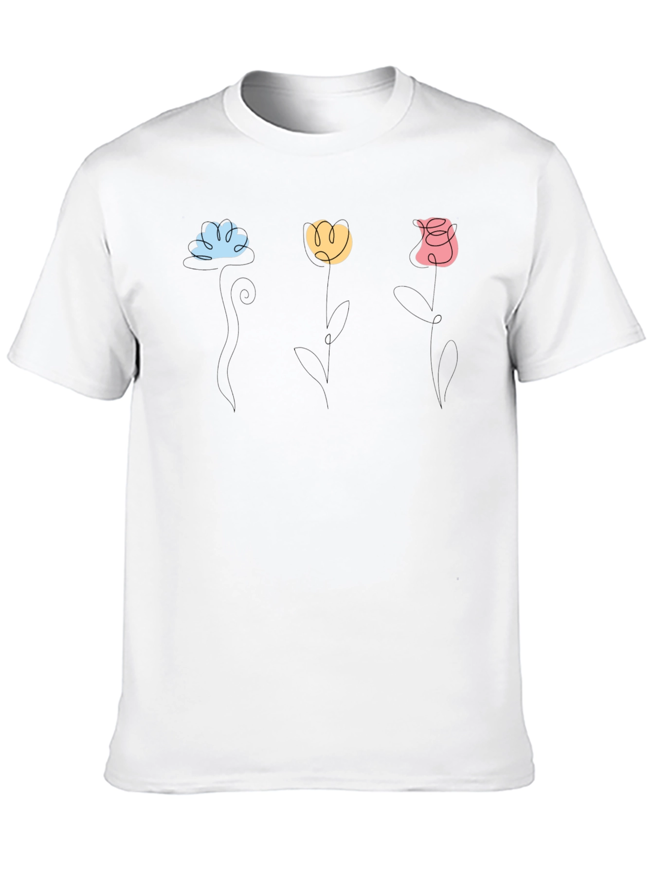 Black Floral Line Art T-Shirt - Trendy Minimalist Design view 10