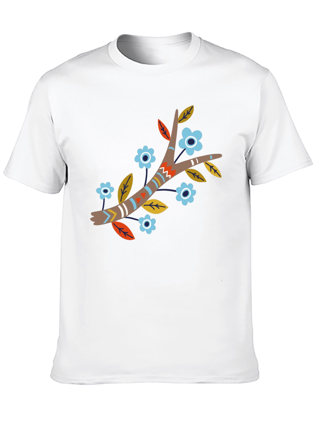 Black Boho Floral Branch Print Black T-Shirt view 10