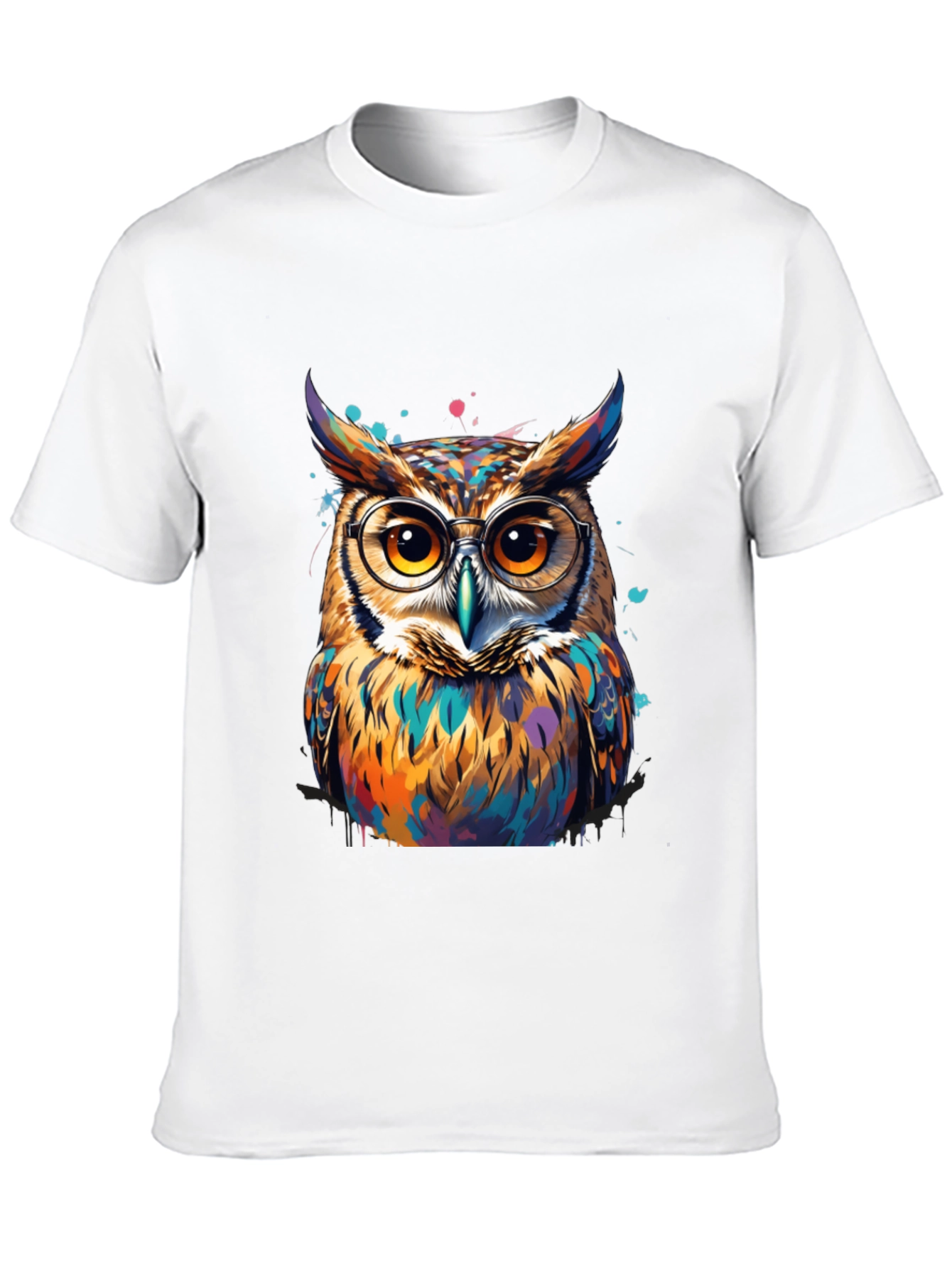 Black Colorful Owl Graphic Tee - Unisex Cotton T-Shirt view 10