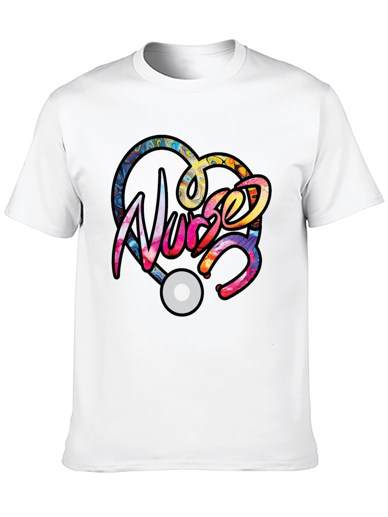 Black Nurse Heart Stethoscope Graphic T-Shirt view 10