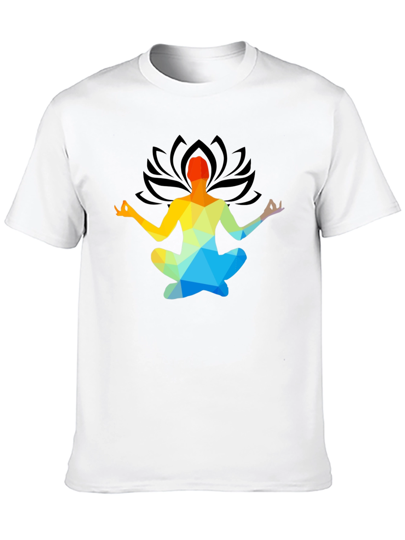 Black Meditative Geometric Lotus Pose T-Shirt view 10