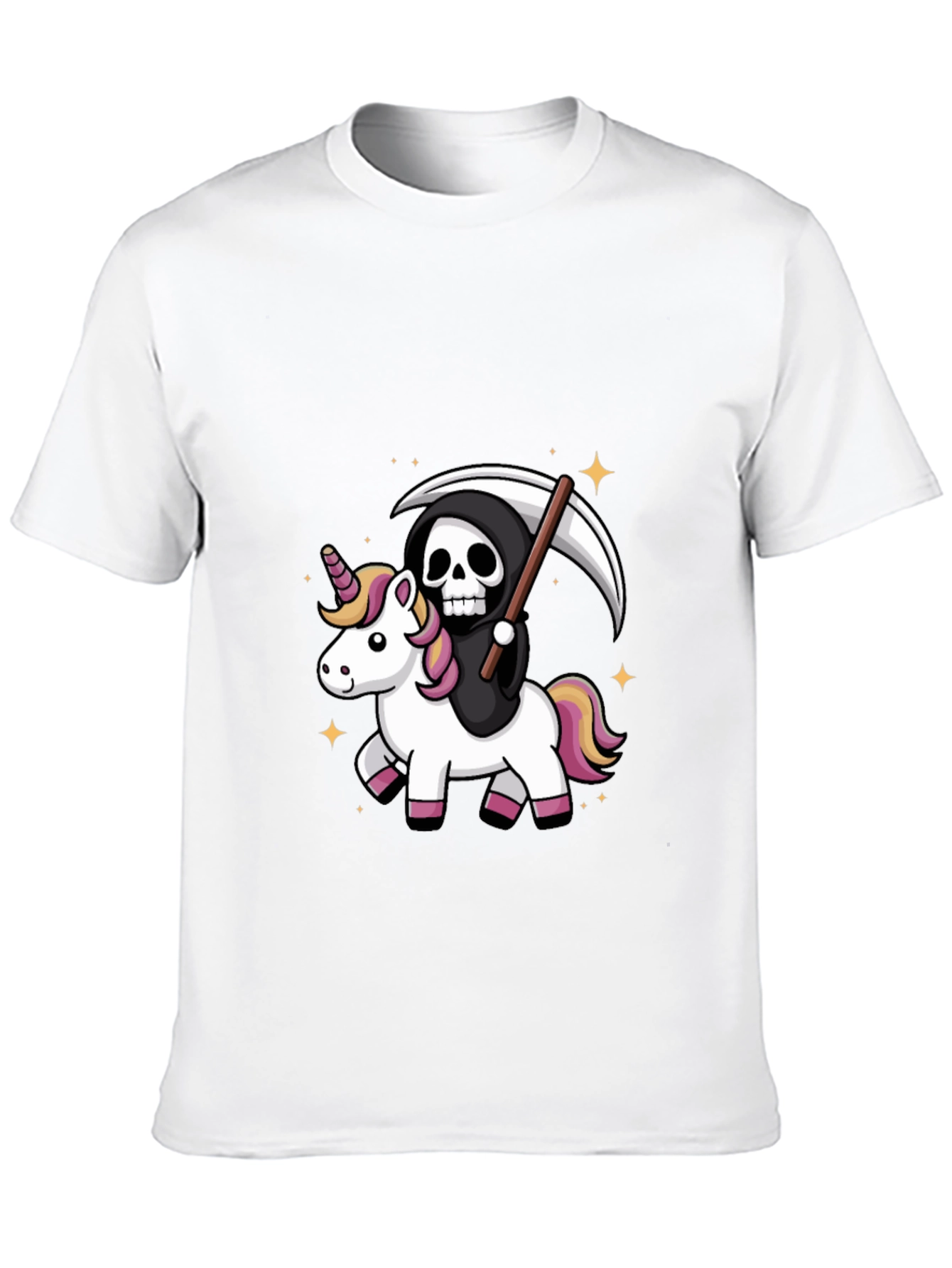 Black Grim Reaper Riding Unicorn T-Shirt view 10
