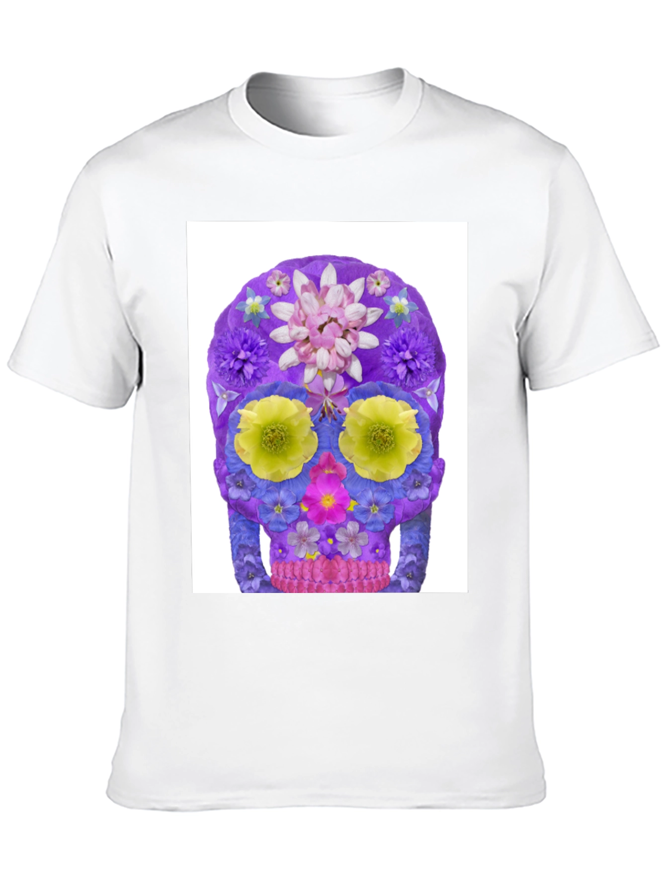 Black Floral Sugar Skull Graphic Tee - Black Cotton T-Shirt view 10