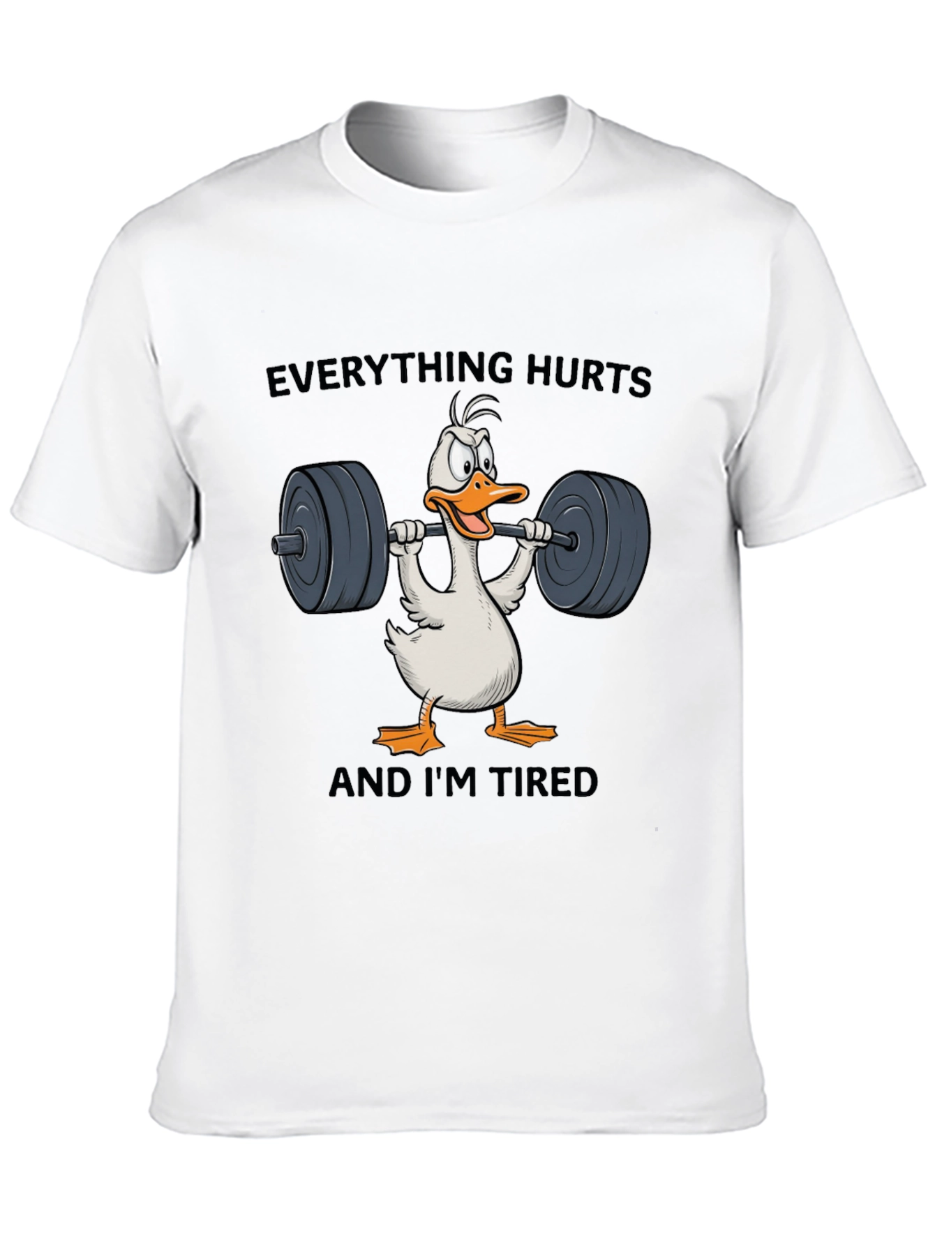 Black Funny Workout T-Shirt - Everything Hurts Duck view 10
