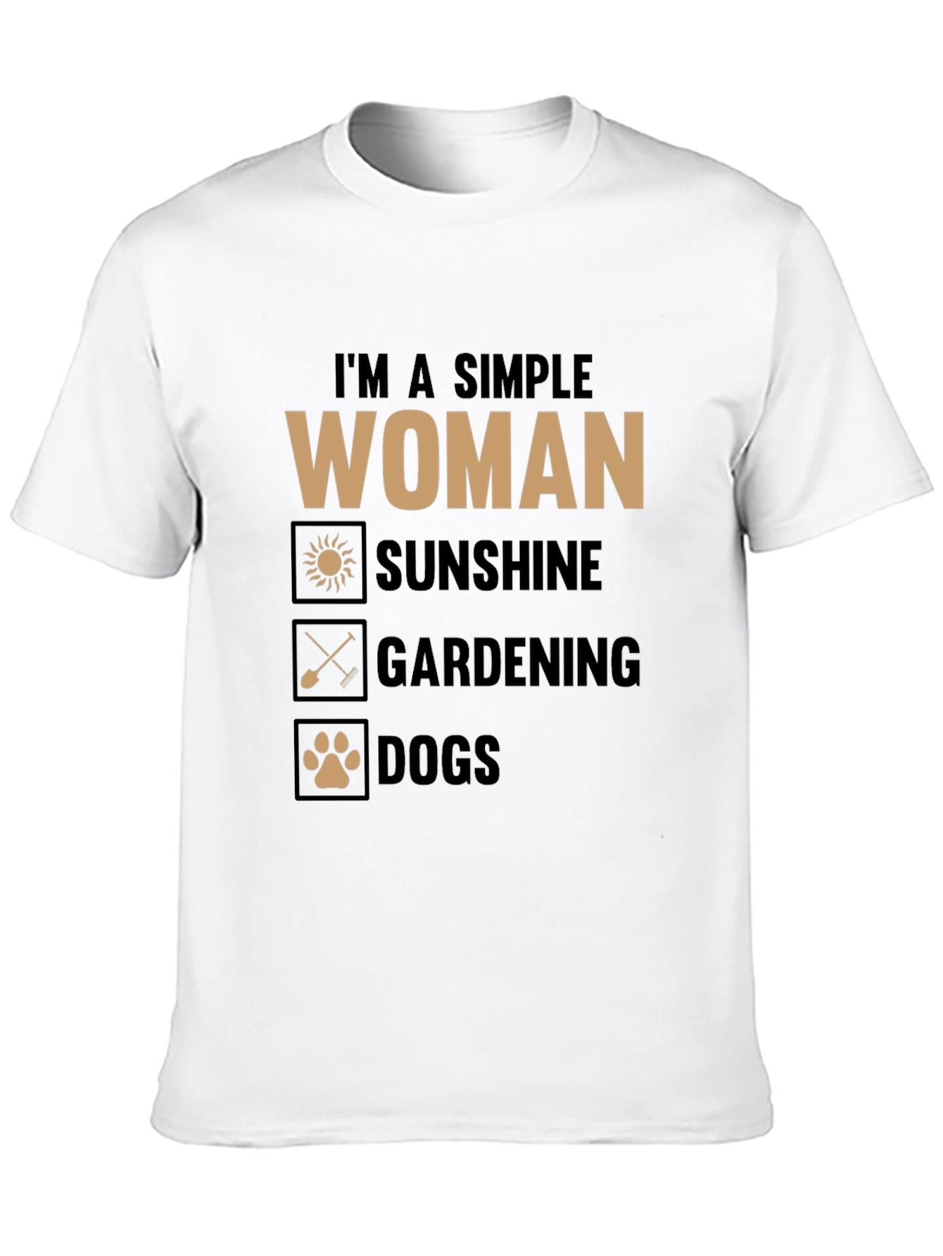 Black Simple Woman T-Shirt: Sunshine, Gardening, Dogs view 10