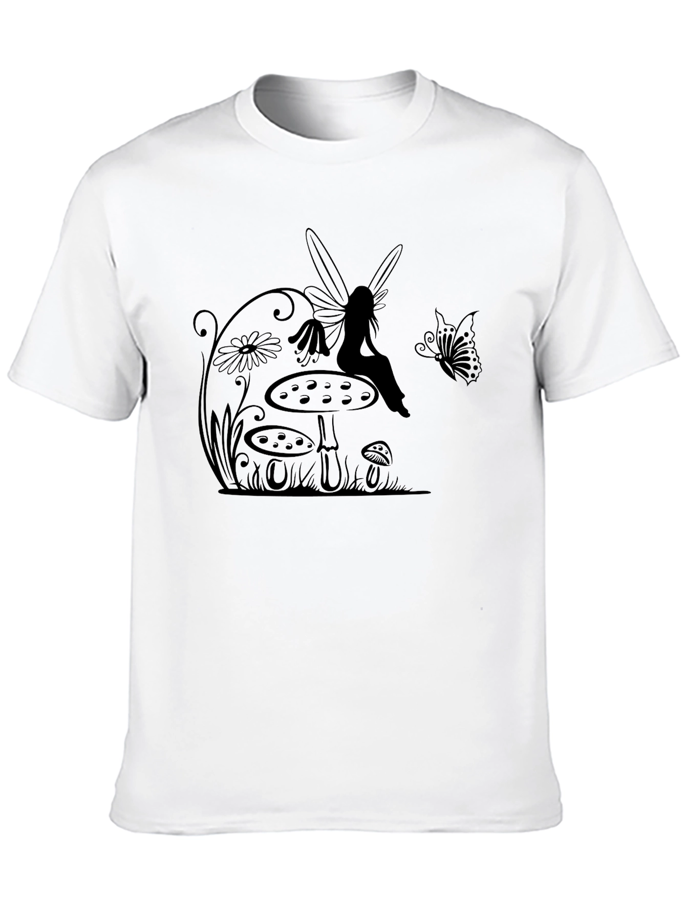 Fairy & Mushroom Graphic Tee - Black Cotton T-Shirt - 10
