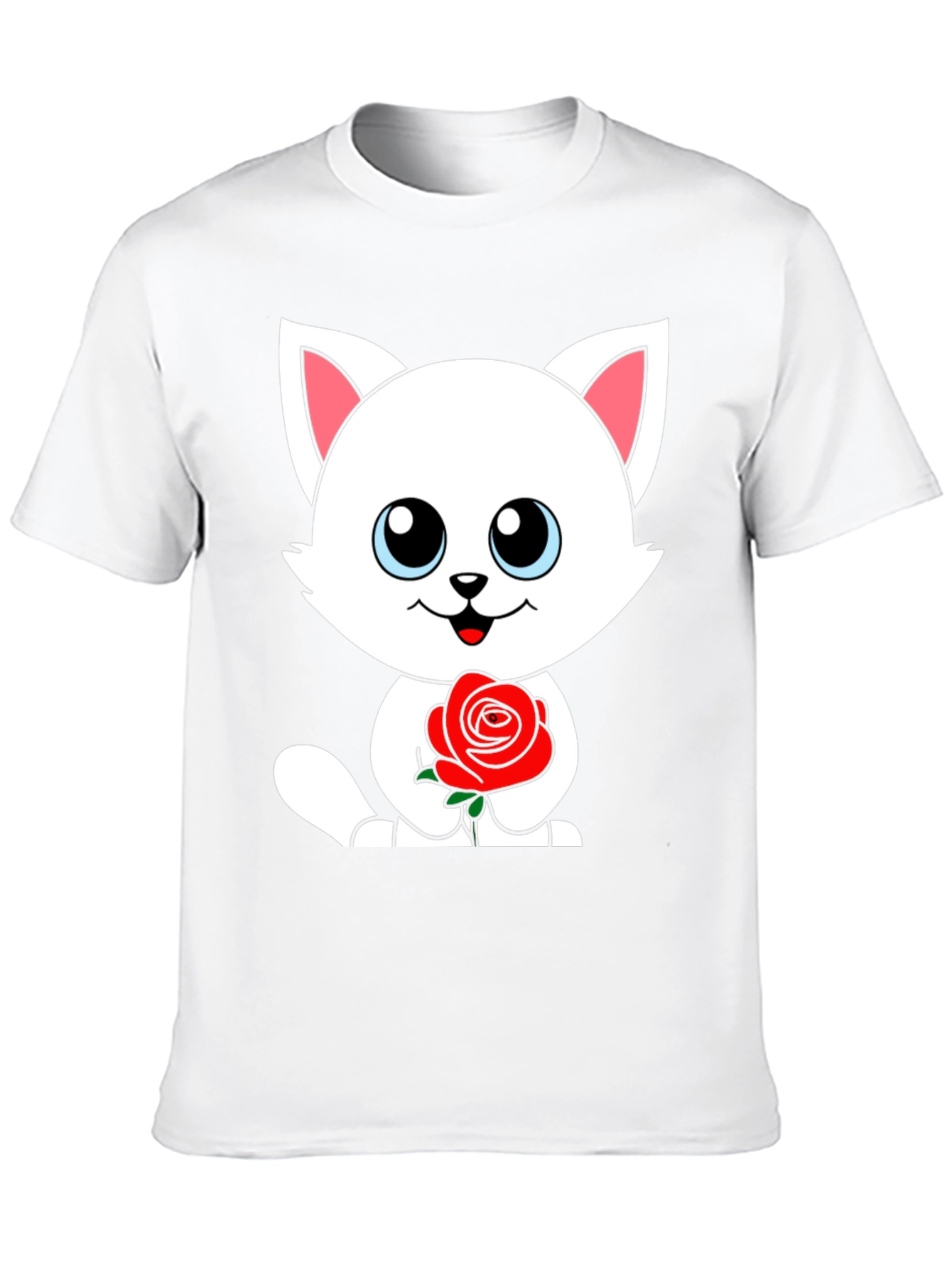 Black Cute Cat Rose Graphic Black T-Shirt view 10