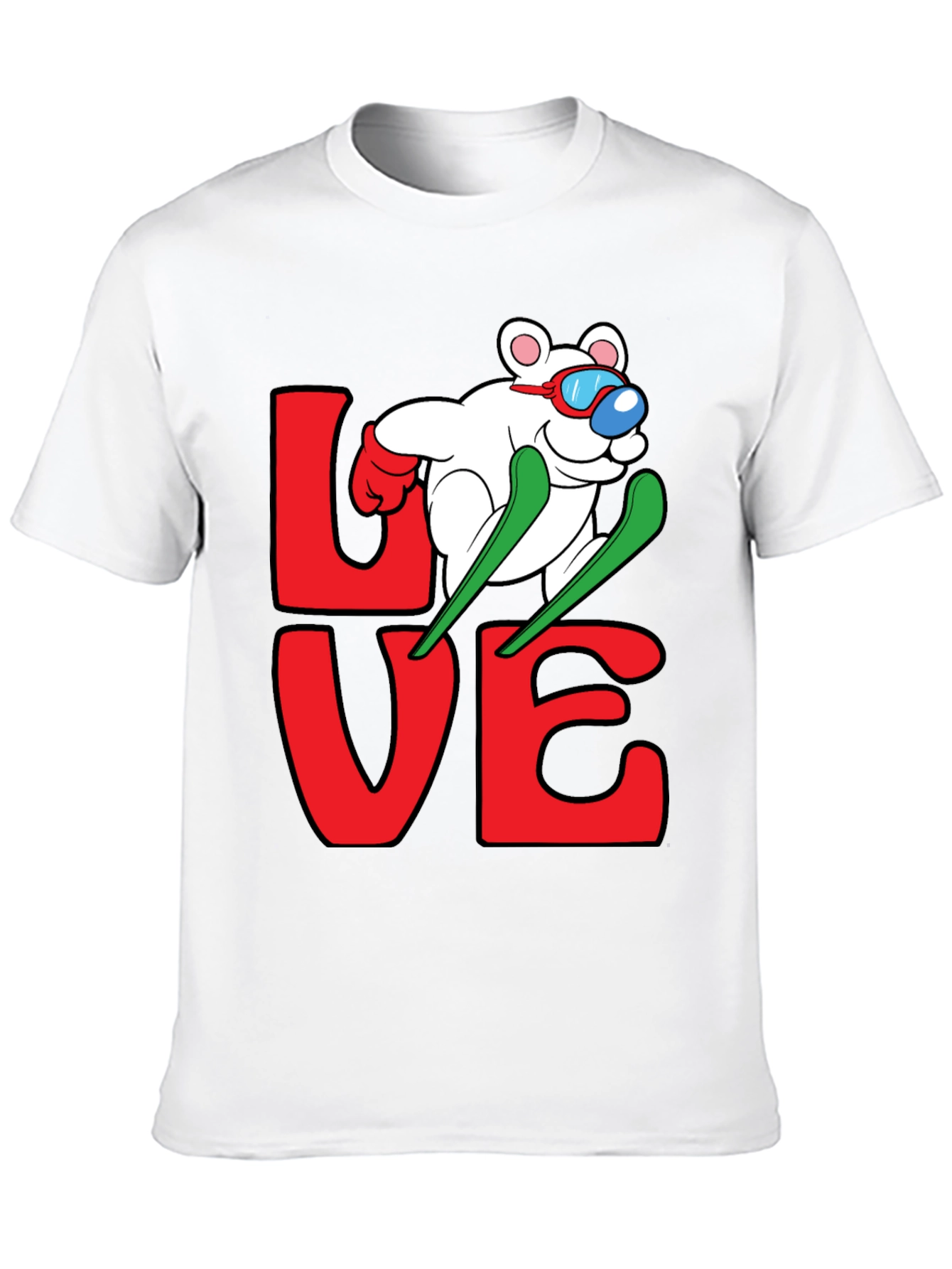Black Skiing Bear Love Graphic Tee - Black Cotton T-Shirt view 10