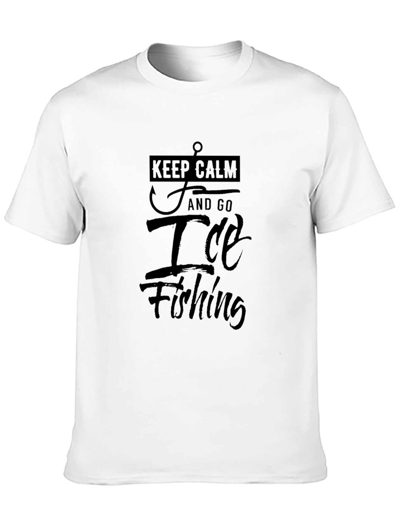 Black Keep Calm Ice Fishing T-Shirt - Angler Gift view 10