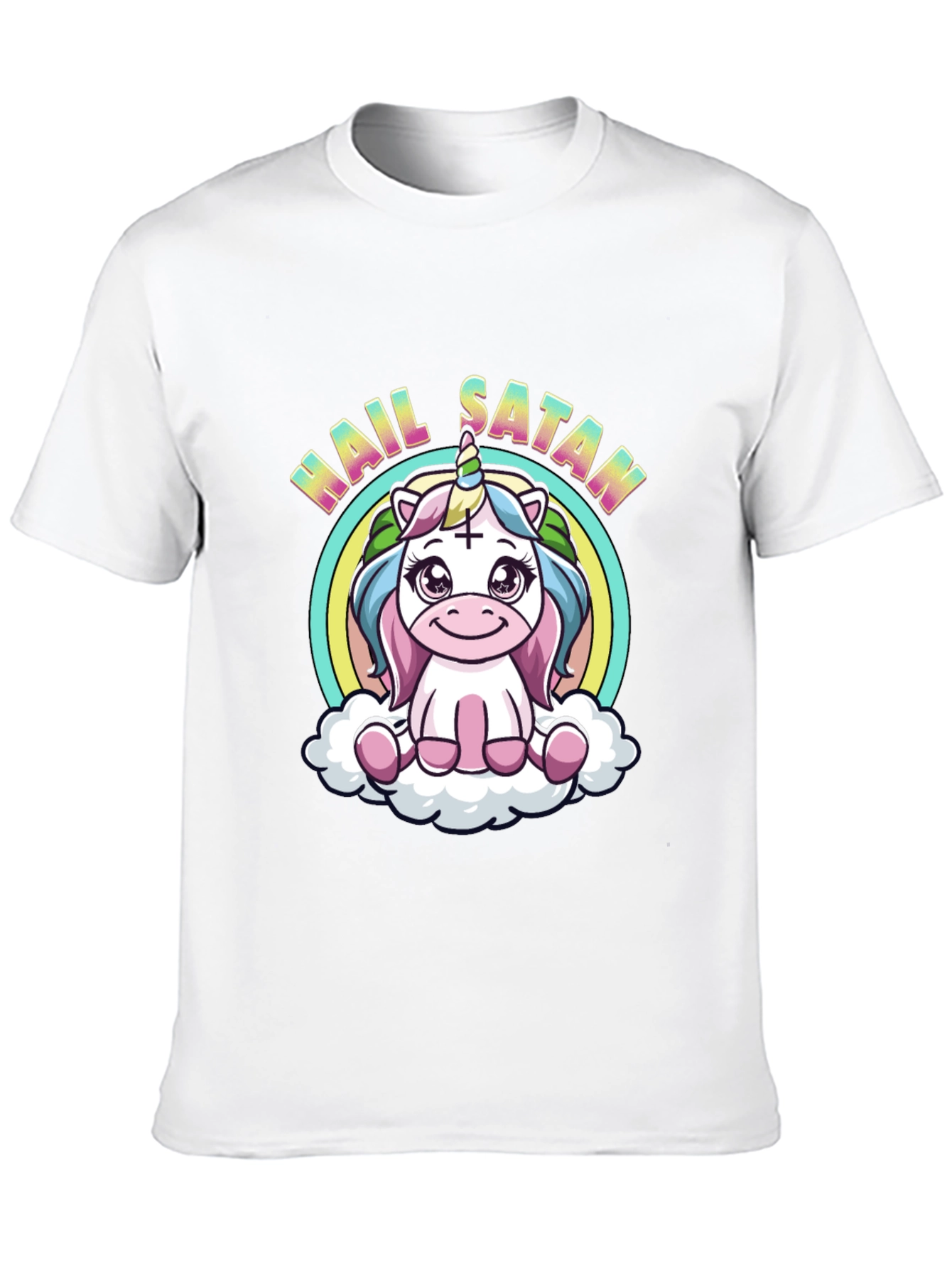 Black Hail Satan Unicorn Black T-Shirt view 10